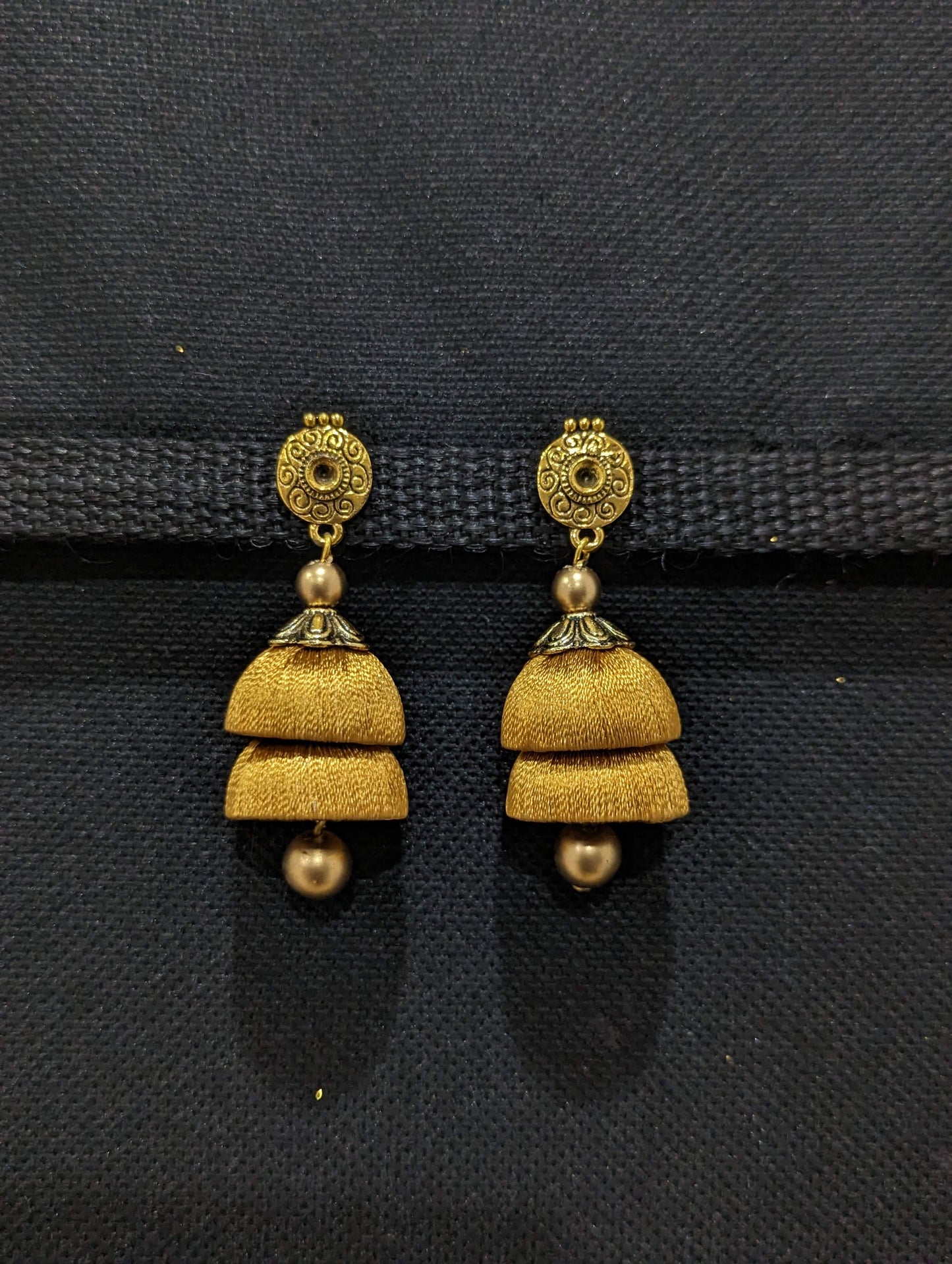 Silk thread double layer plain jhumka earrings