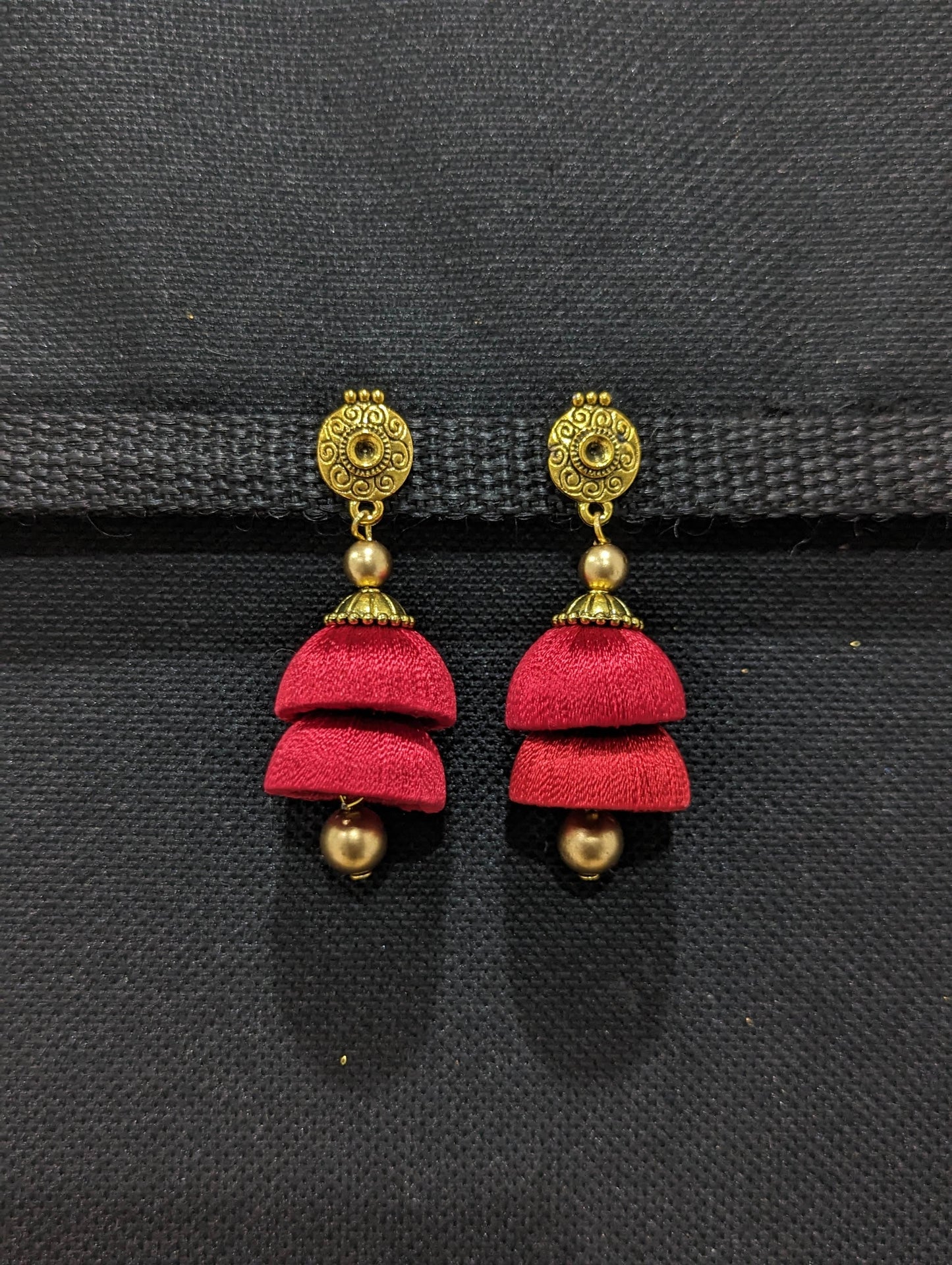 Silk thread double layer plain jhumka earrings - Main Image