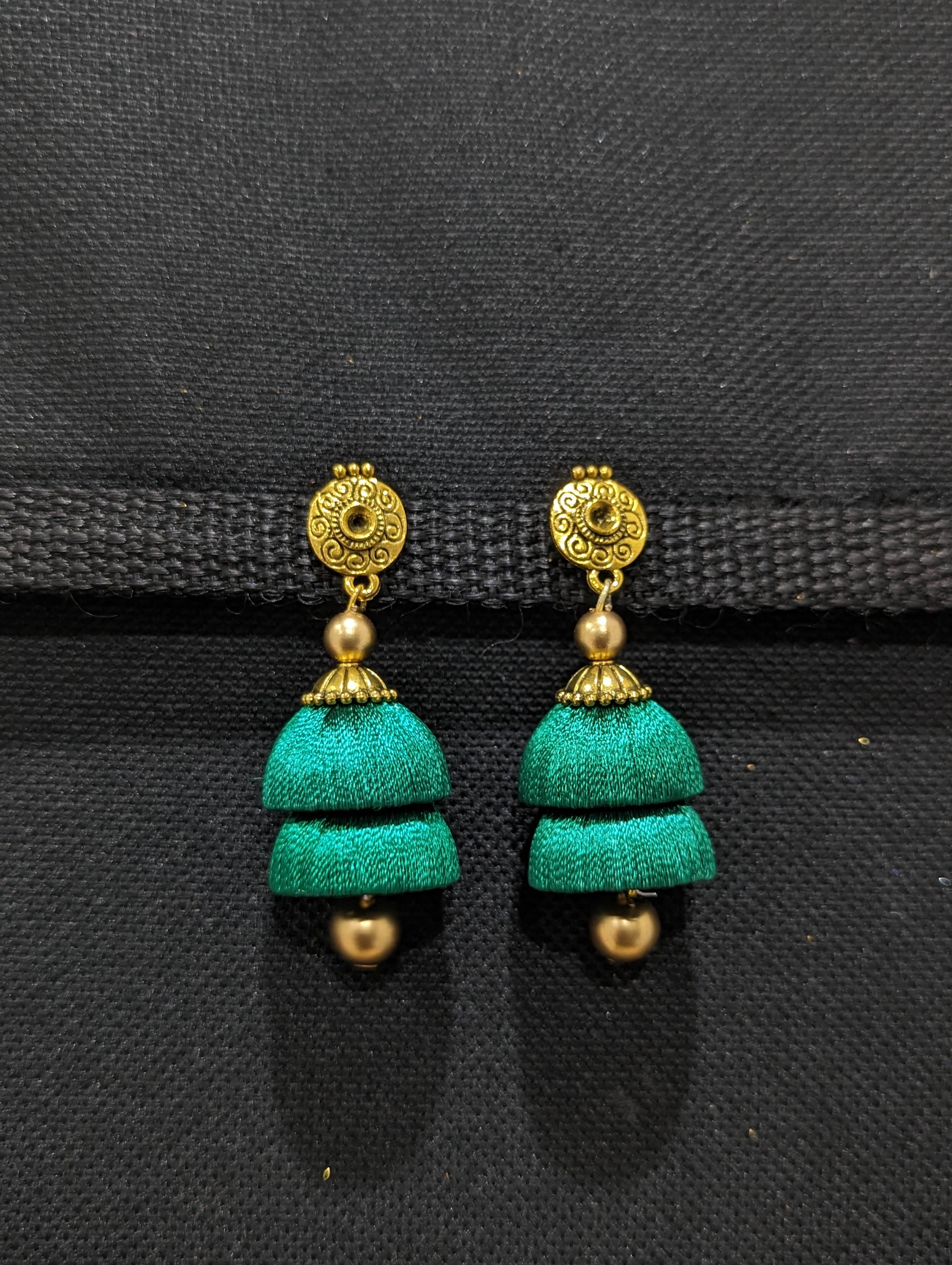 Parrot Green Color Antique Jhumka Earrings (ANTE1464PGRN)