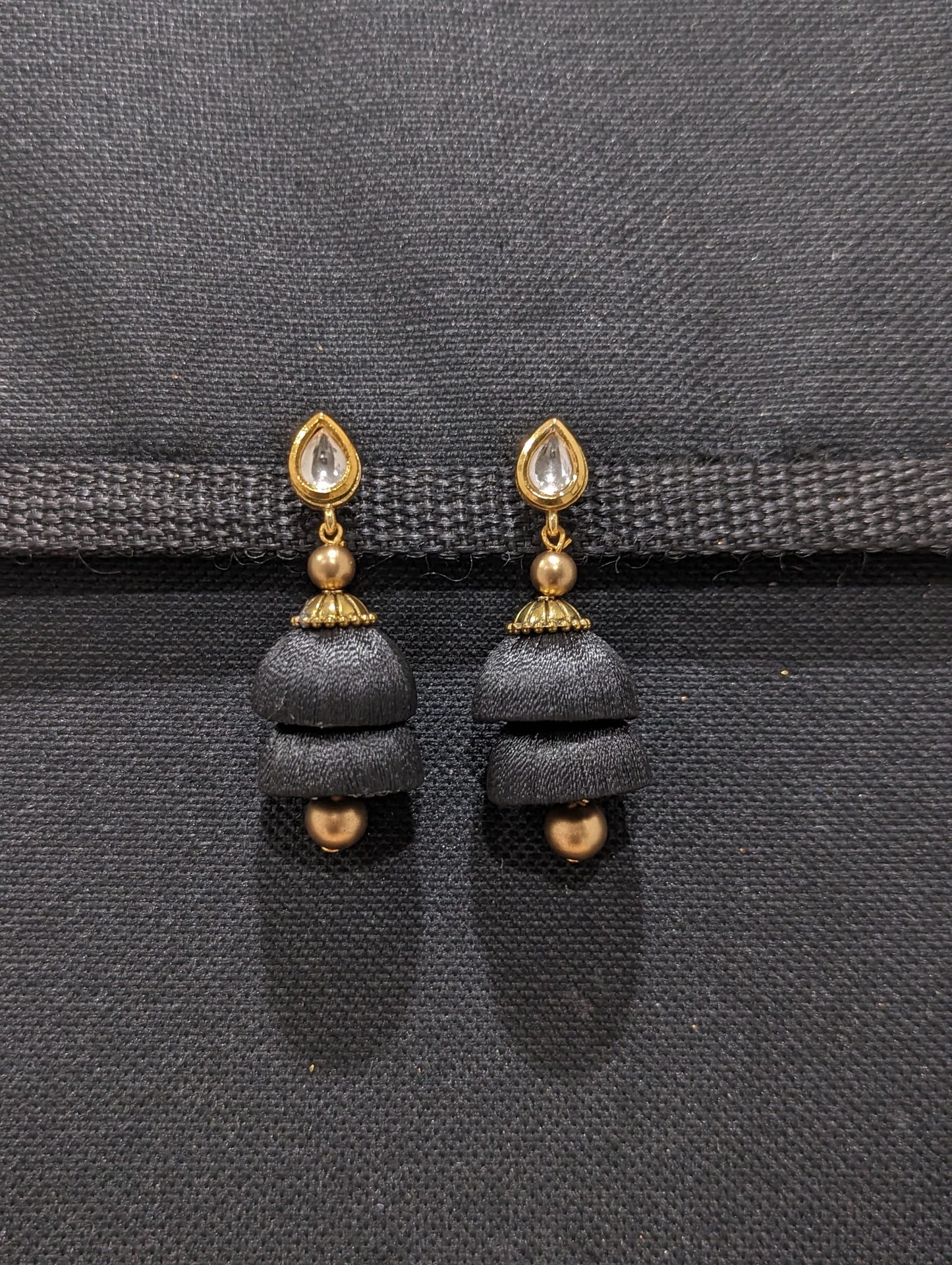 Silk thread double layer plain jhumka earrings