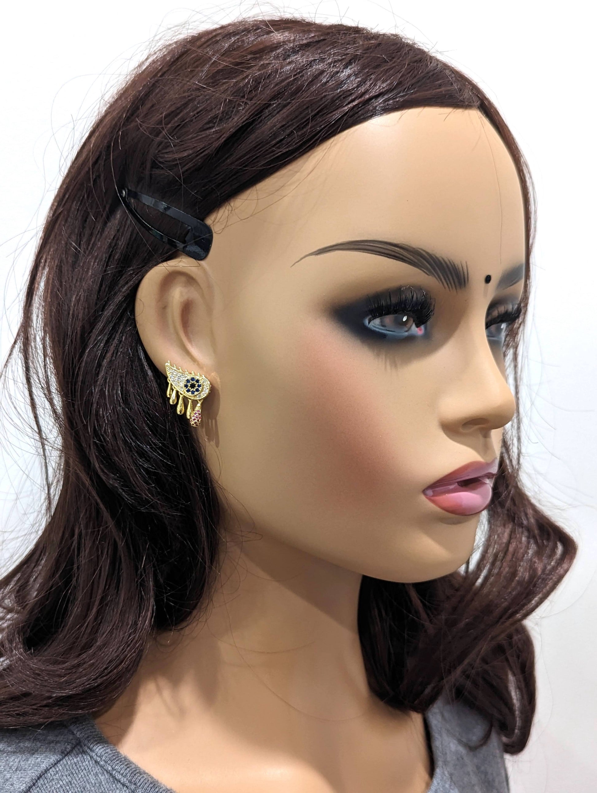 Gold plated Eye design CZ stud Earrings - Simpliful