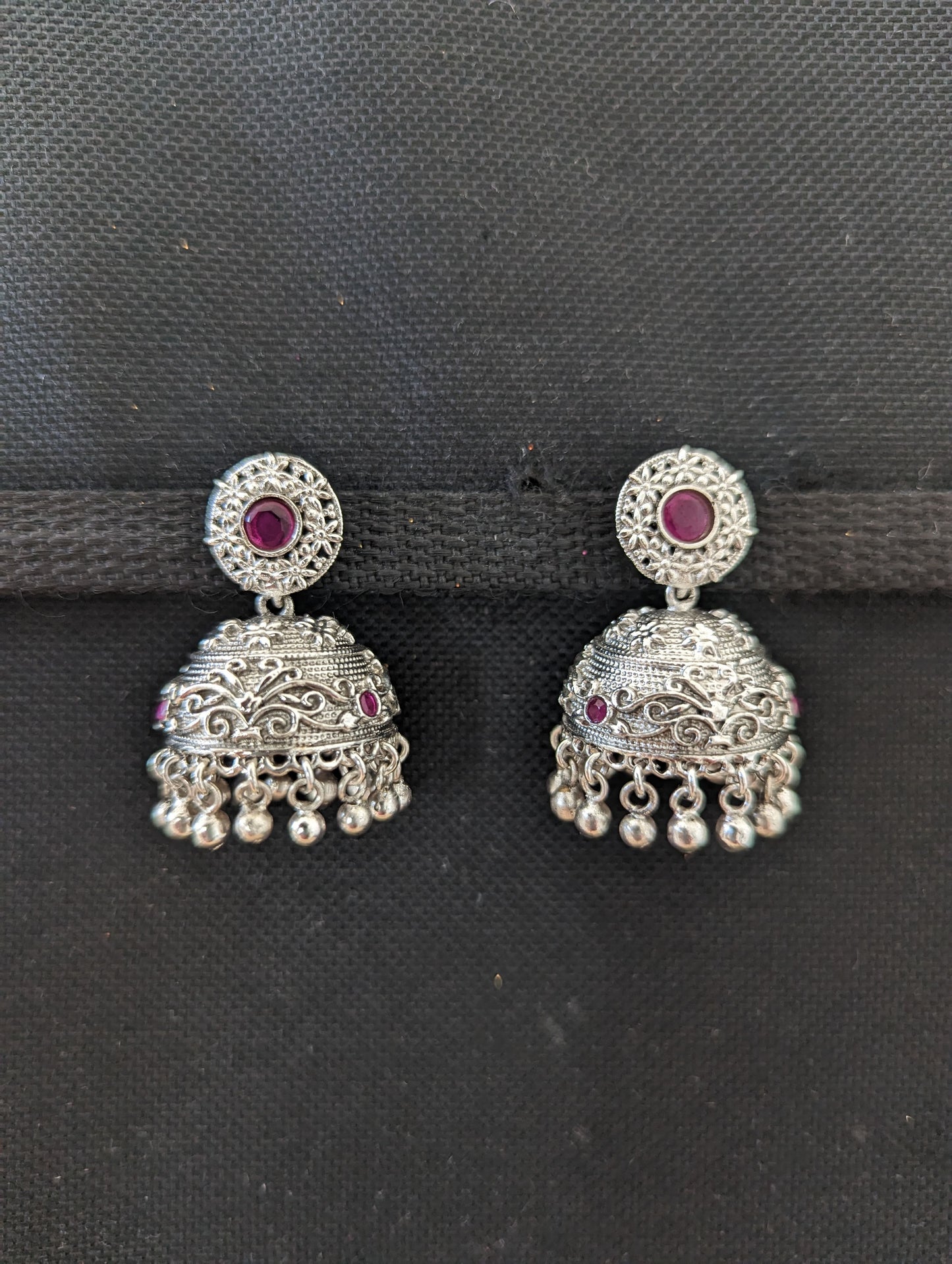 Bright silver rhodium CZ jhumka earrings
