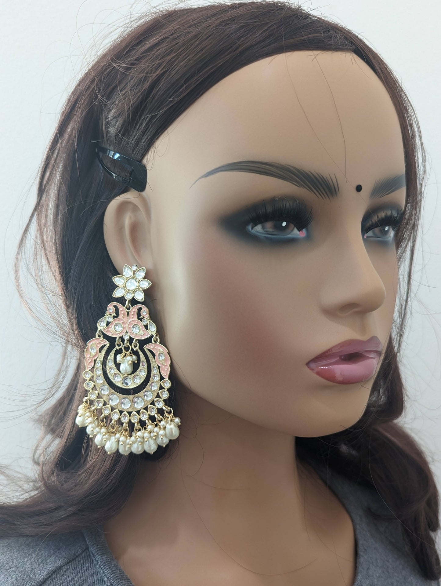 XL size Chandbali Kundan Peacock Statement Earrings