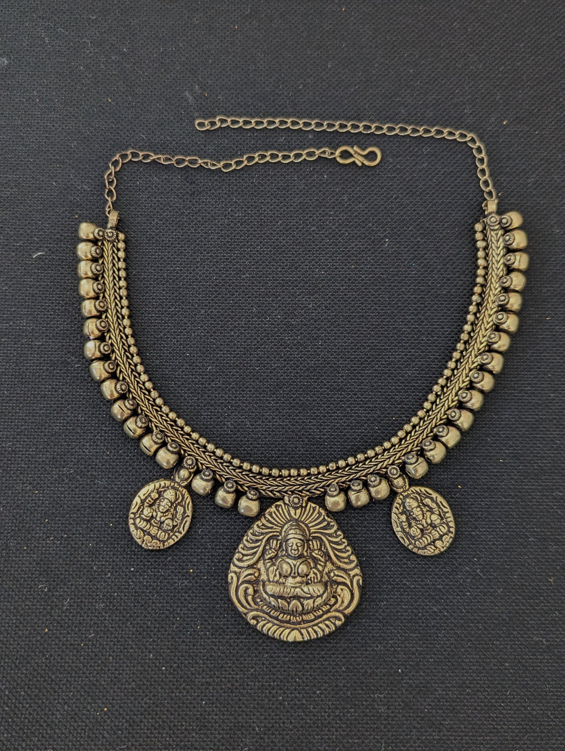 Antique brass finish Goddess Lakshmi Choker Necklace - Simpliful