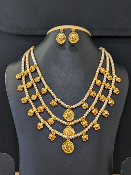 Multi stranded bead necklace and Earrings set