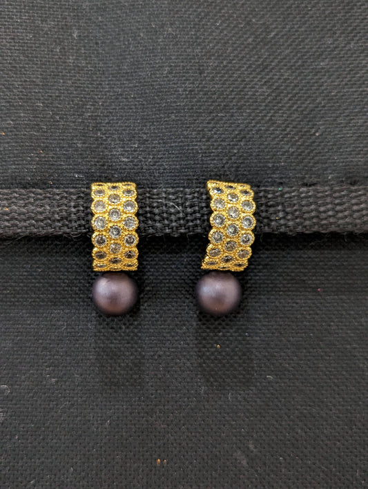 Brown bead white CZ stone earrings