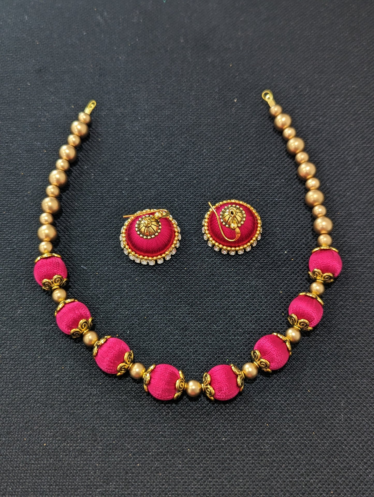 Silk Thread beaded choker Necklace and Earrings Set