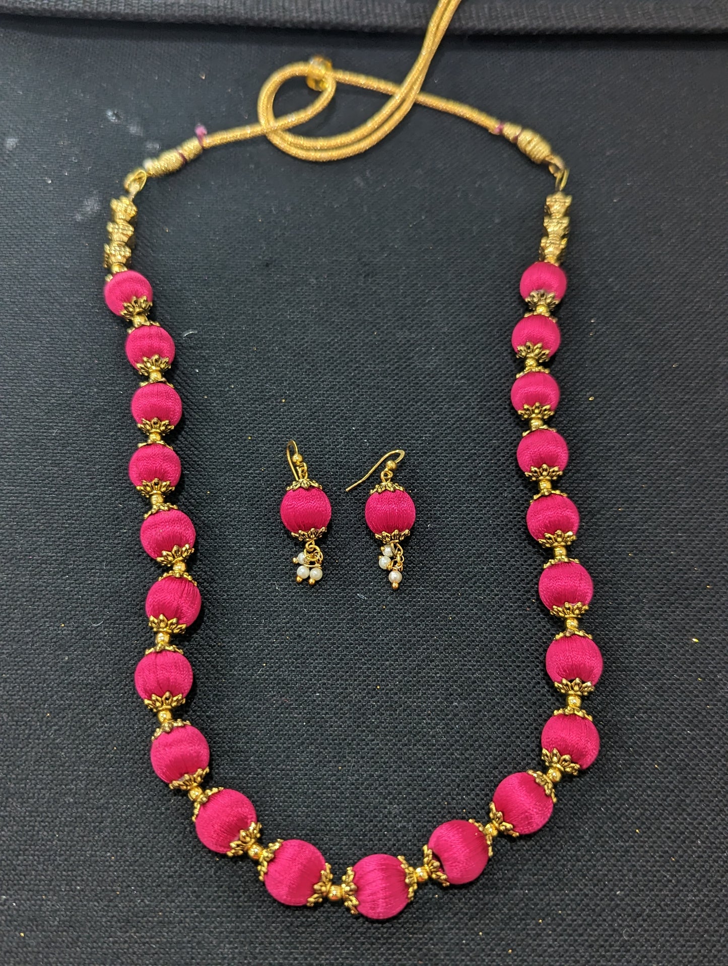 Silk Thread beaded choker Necklace and Earrings Set - Design 2
