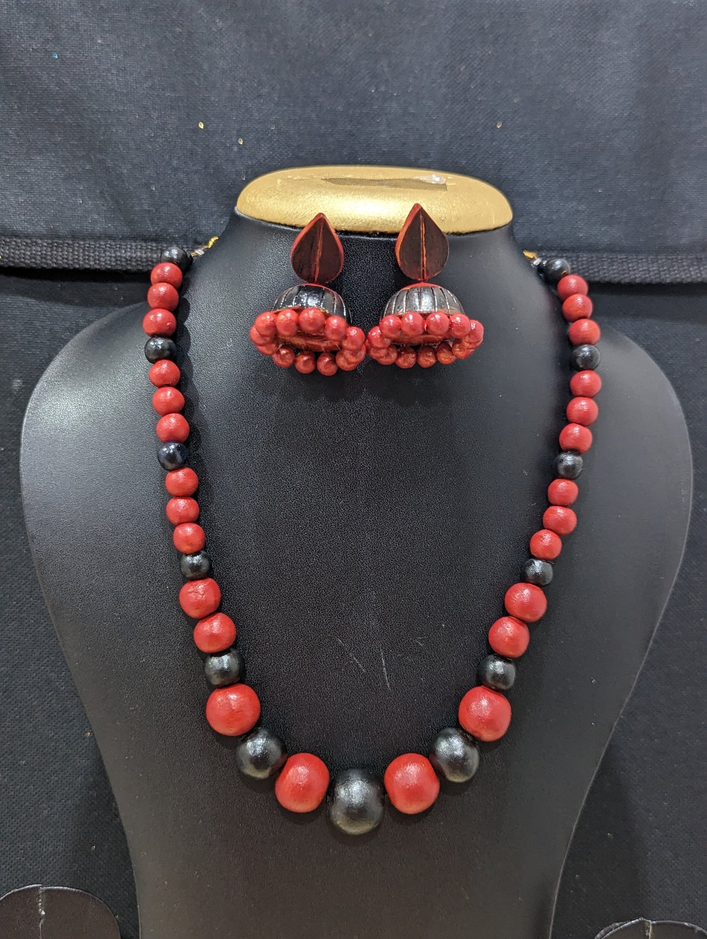 Terracotta Bold beaded Necklace and Jhumka Set