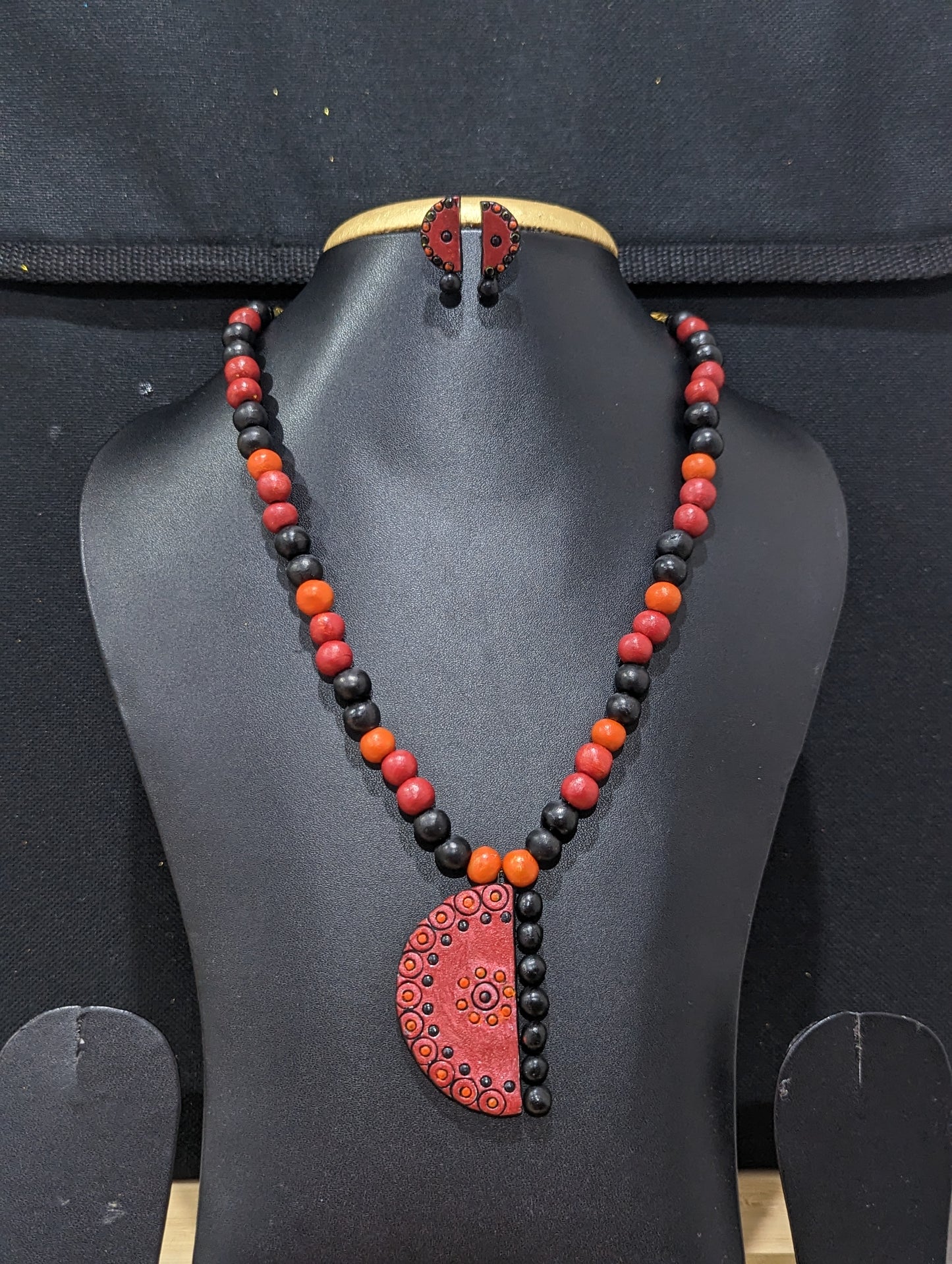 Terracotta Crescent pendant Necklace and earrings Set