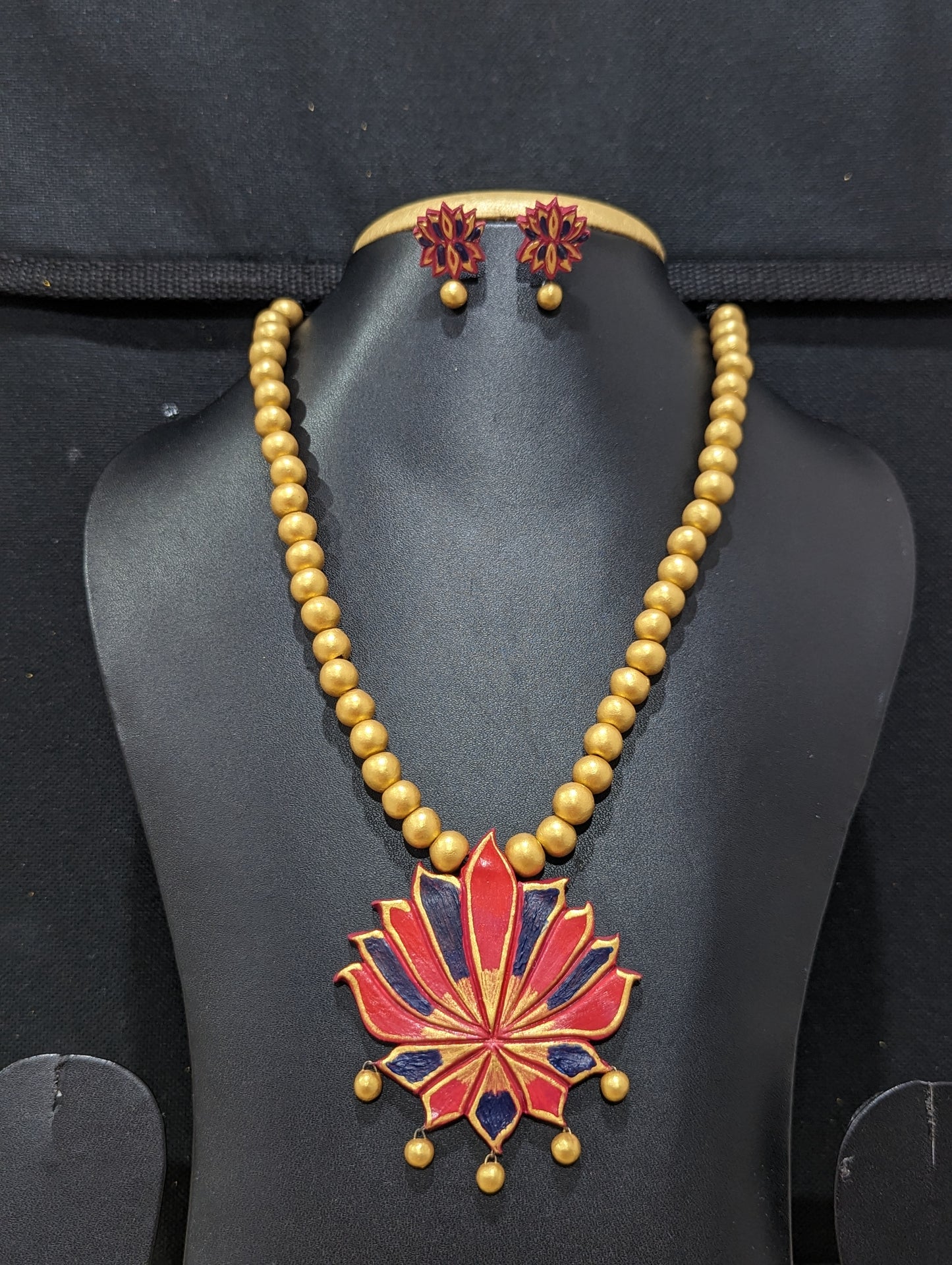 Terracotta Lotus design Necklace and Stud Set