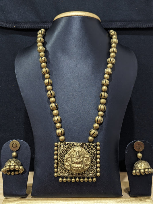 Terracotta Goddess Lakshmi Haram Necklace and Earrings Set