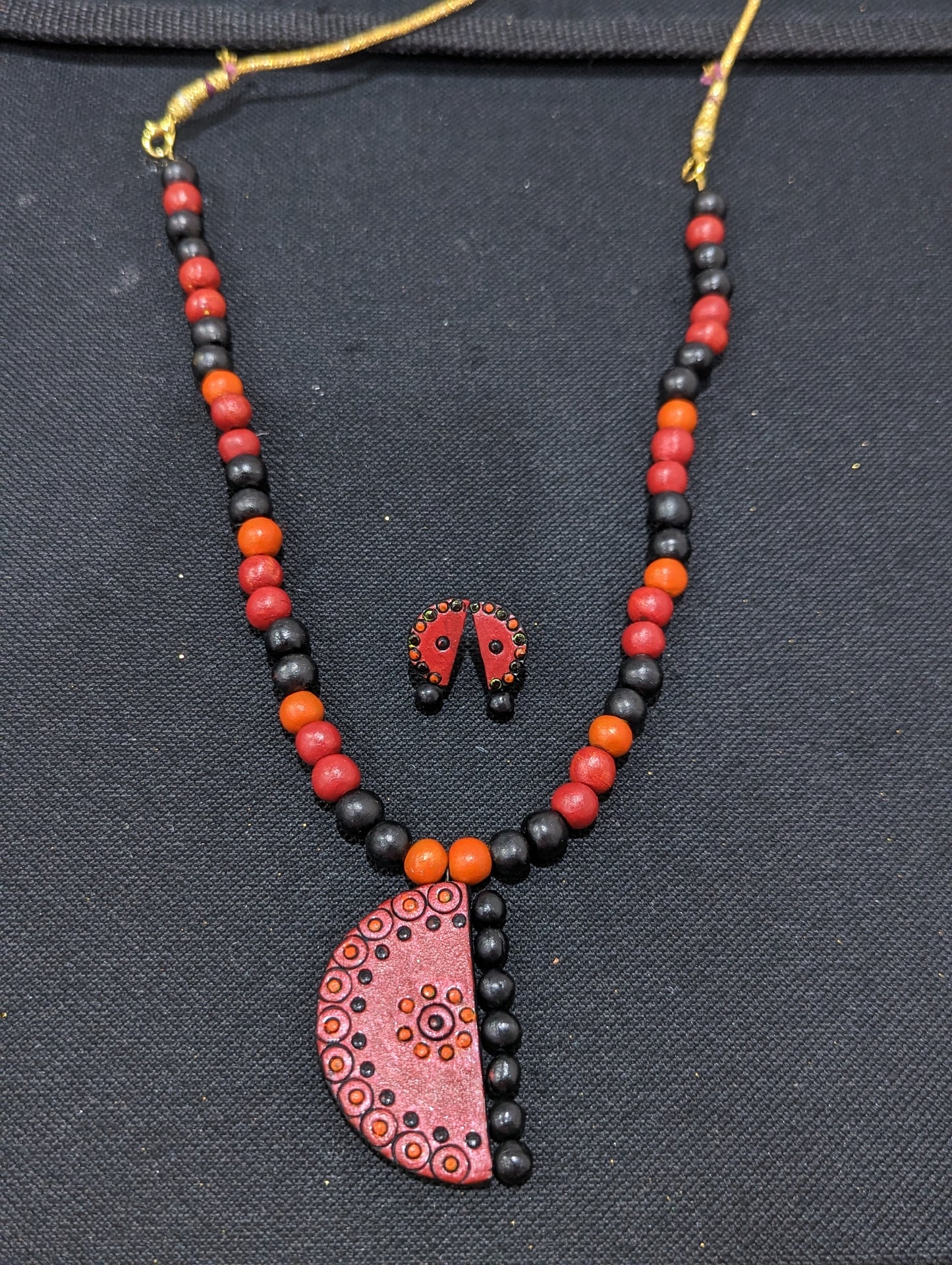 Terracotta Crescent pendant Necklace and earrings Set
