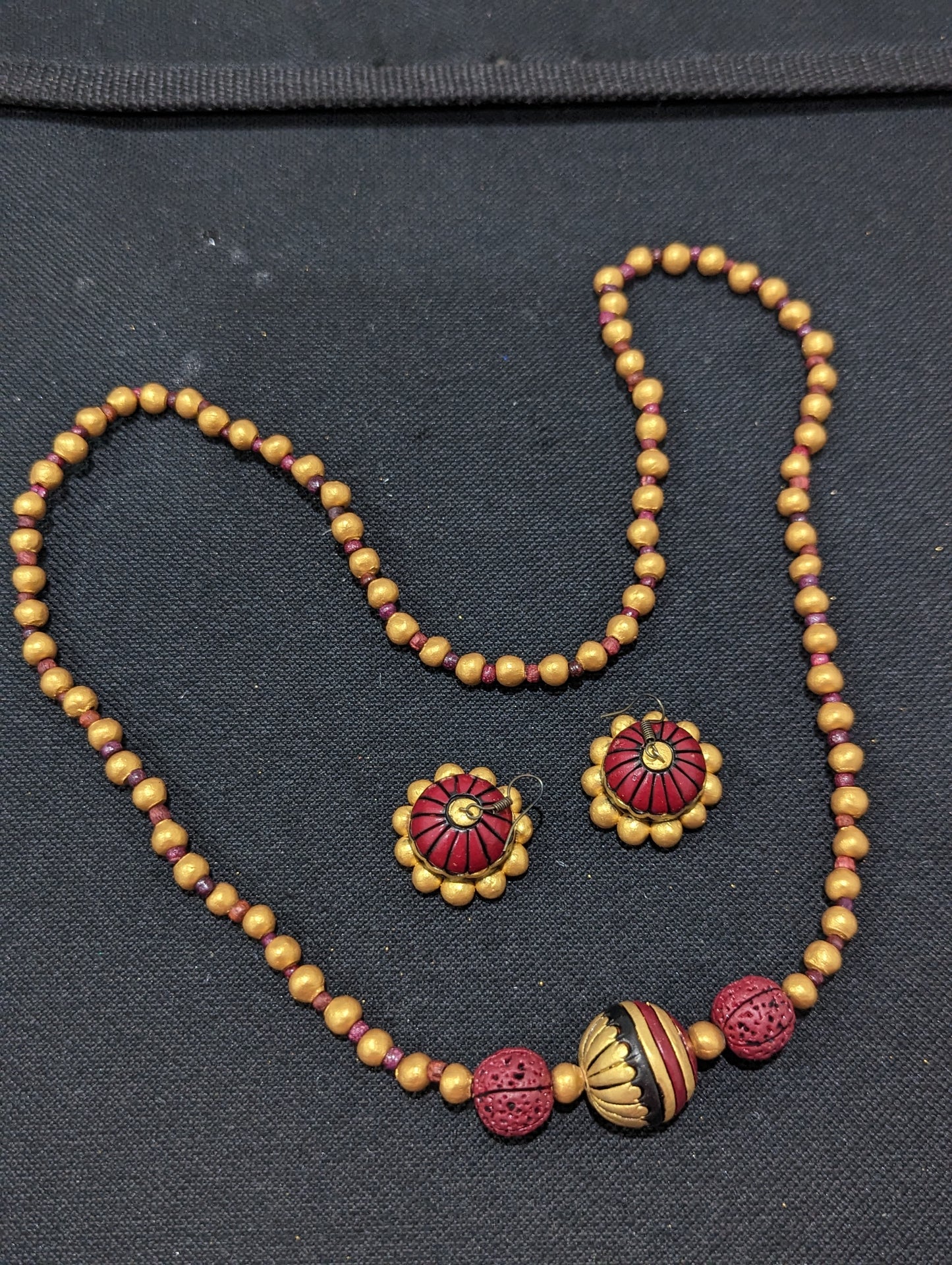 Terracotta beaded Long chain Necklace and earrings Set