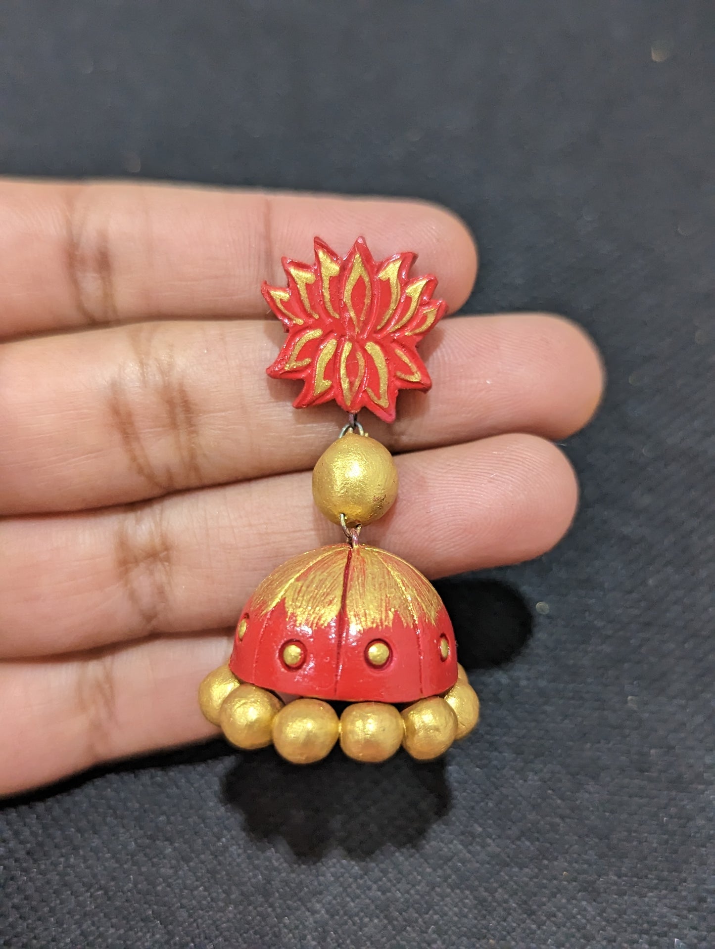 Terracotta Lotus pendant Necklace and Jhumka earrings Set