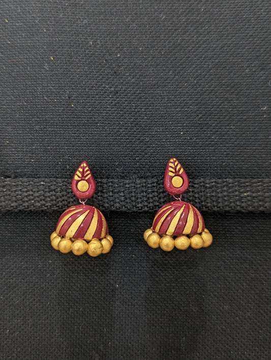 Terracotta Small Stud Jhumka Earrings - Simpliful