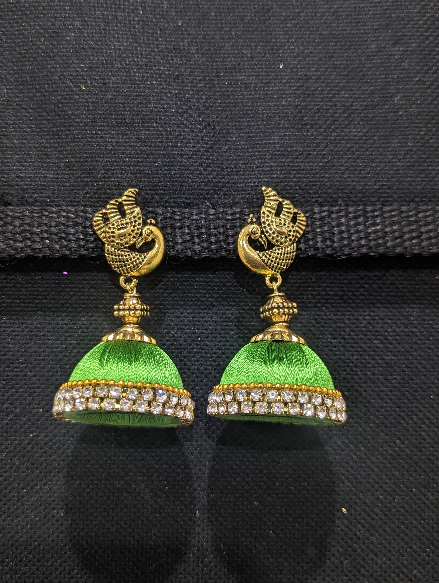 Silk thread Peacock stud Large Jhumka Earrings