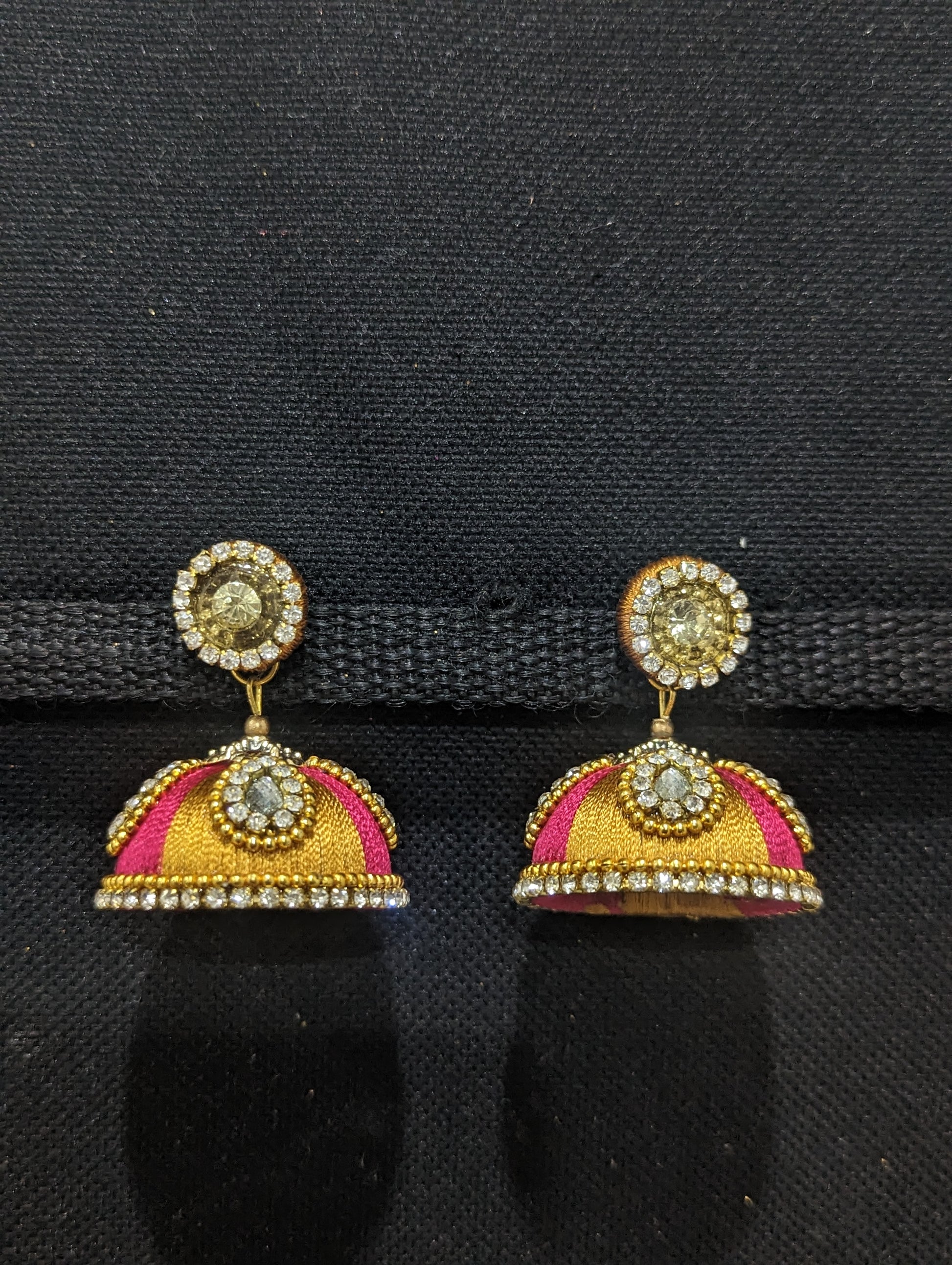 Silk thread stone work Large Jhumka Earrings – Simpliful Jewelry