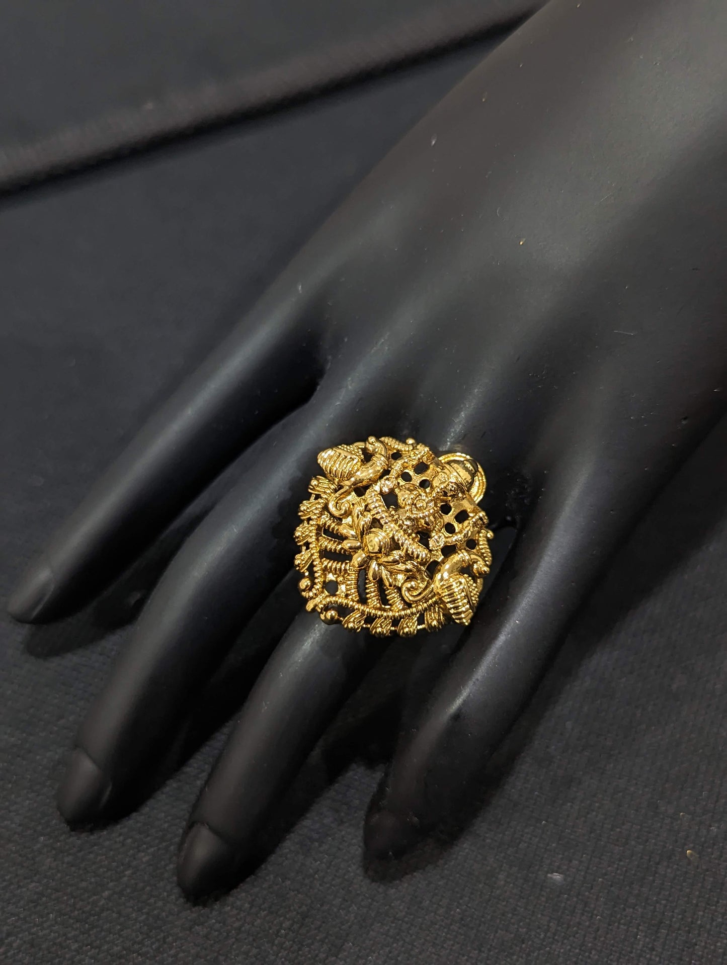 Goddess Lakshmi design Gold plated adjustable Finger rings
