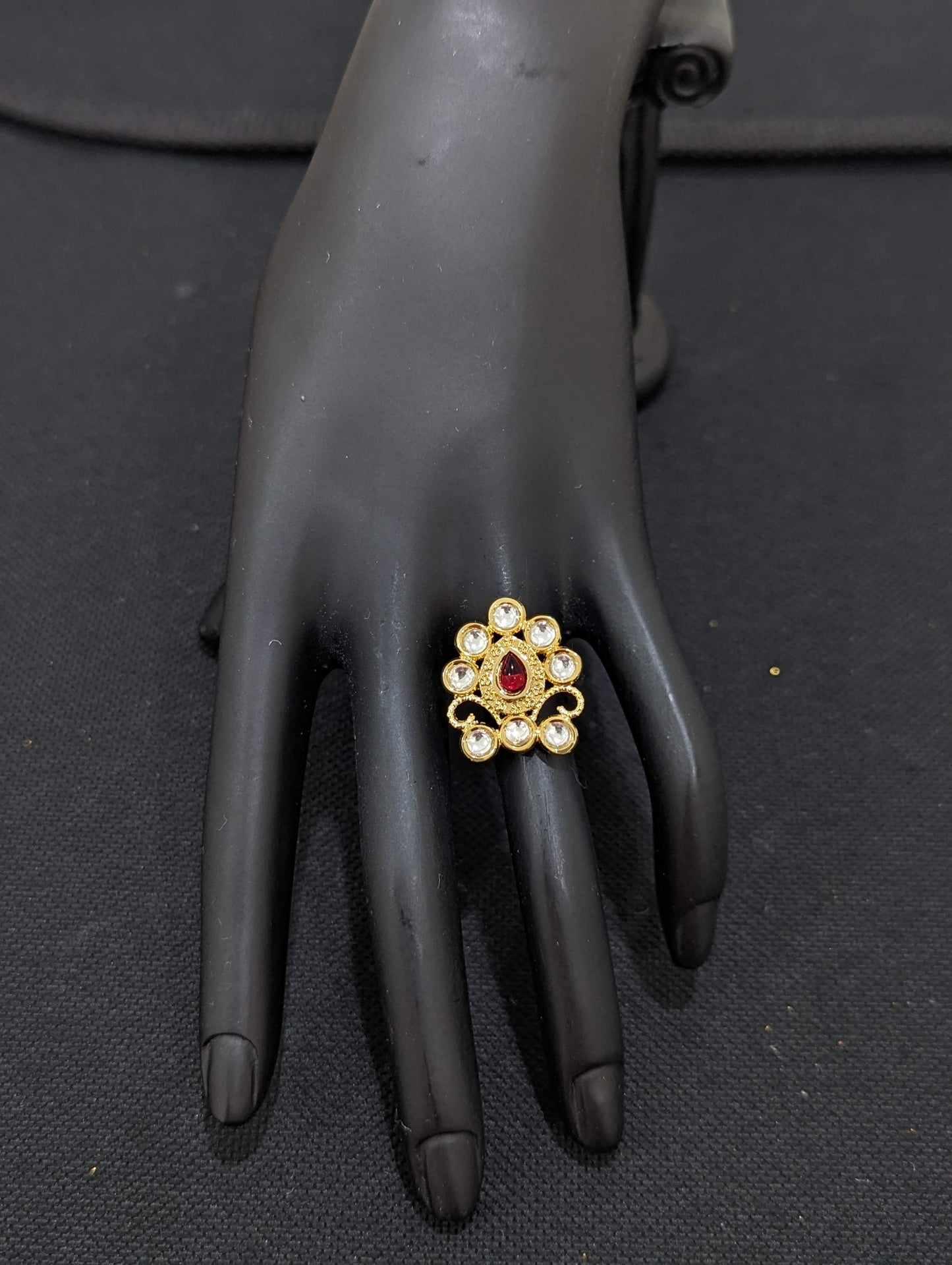 Kundan stone embedded designer adjustable Finger ring - Simpliful