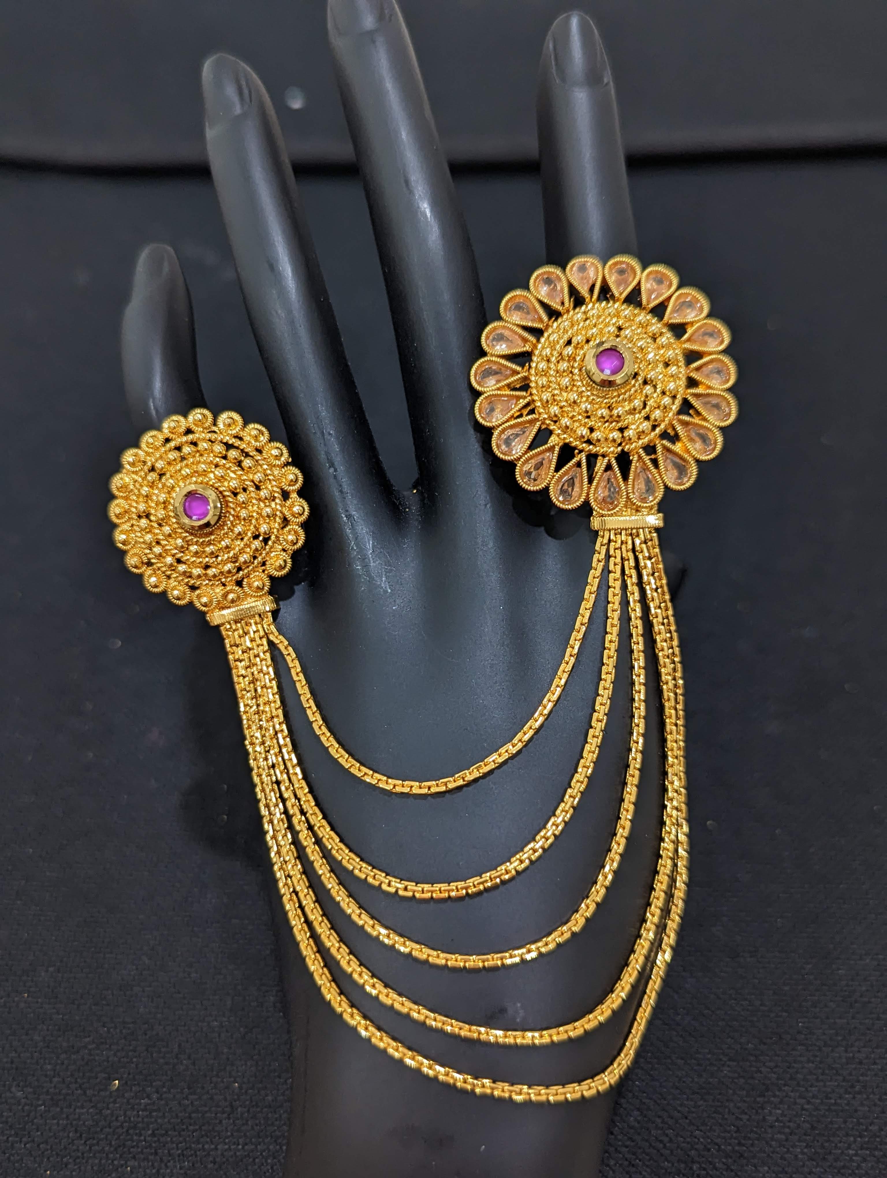 Beautiful Shanku Chakra Gold Plated Finger Ring - Mata Payals Exclusive  Silver Jewellery