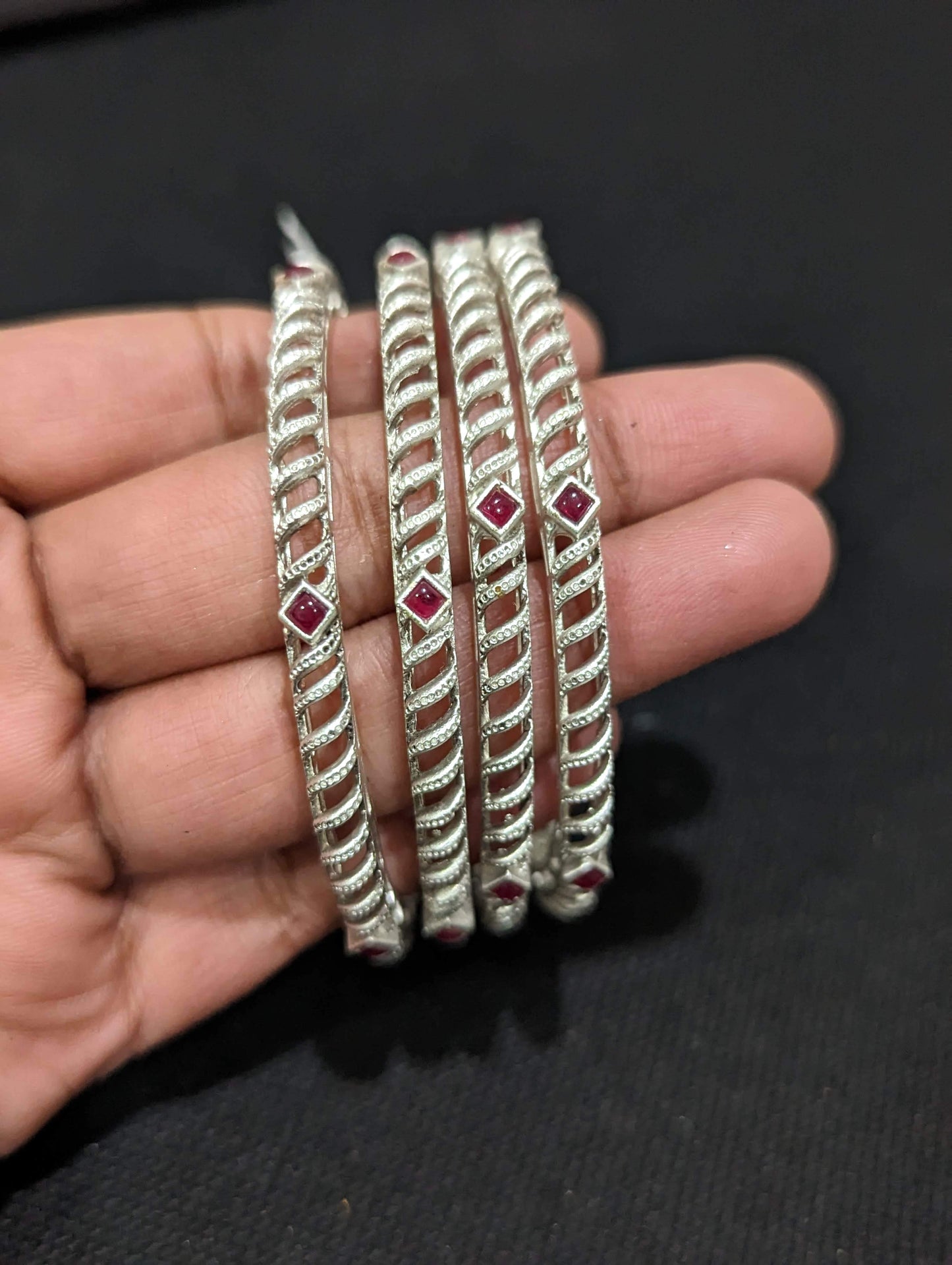 Silver matte finish Oxidized spiral bangles
