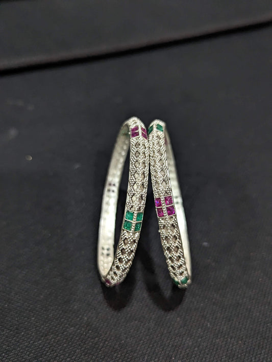 Bright Oxidized Silver CZ stone diamond design bangles