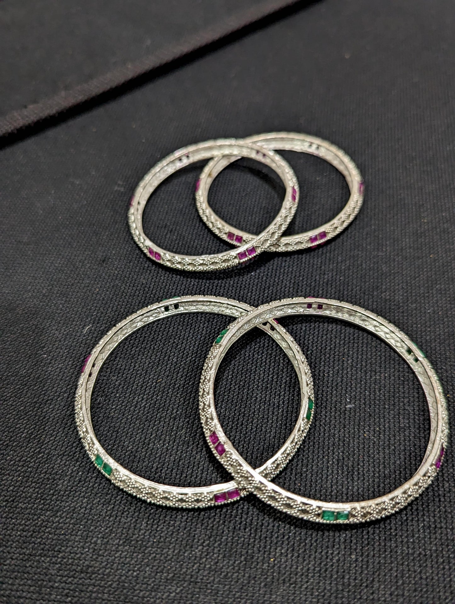 Bright Oxidized Silver CZ stone diamond design bangles