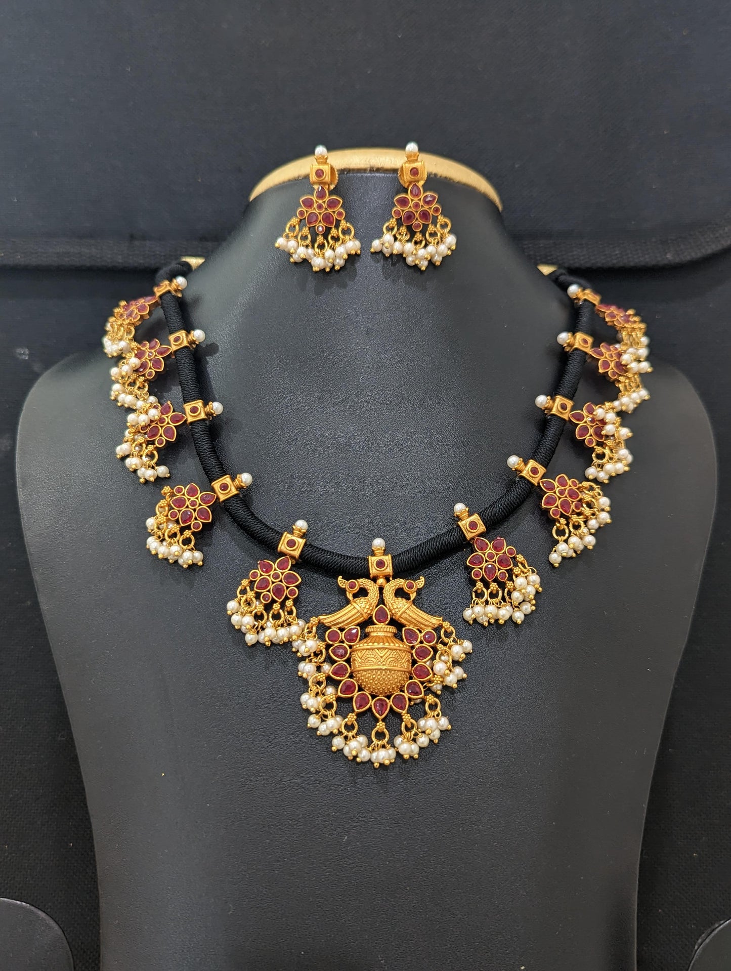 Black dori Peacock Choker Necklace and Earrings set - Design 1