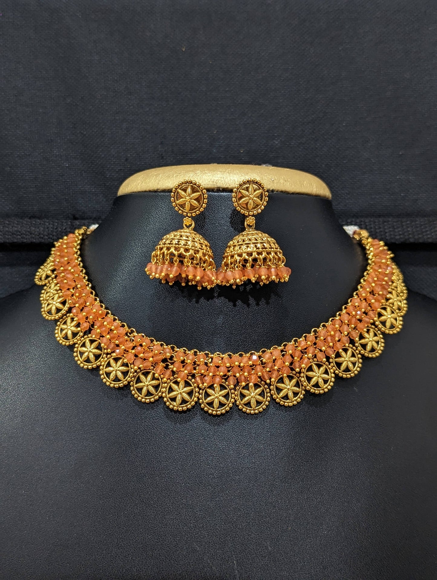 Gold Choker Set With Jhumka Jhumka Styled Antique Gold Choker