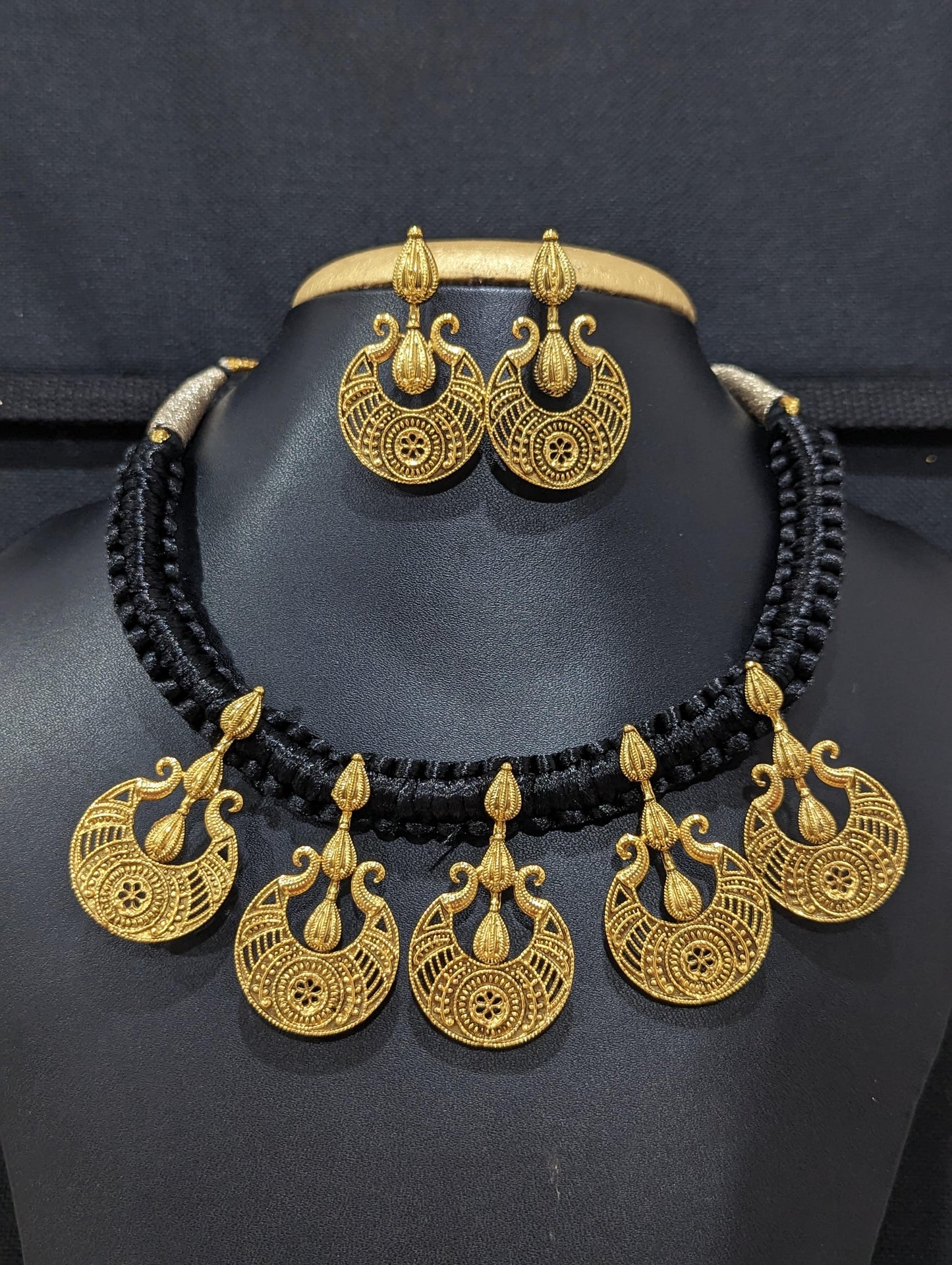 Cotton dori thread Necklace with Chandbali Charm Jewelry Set