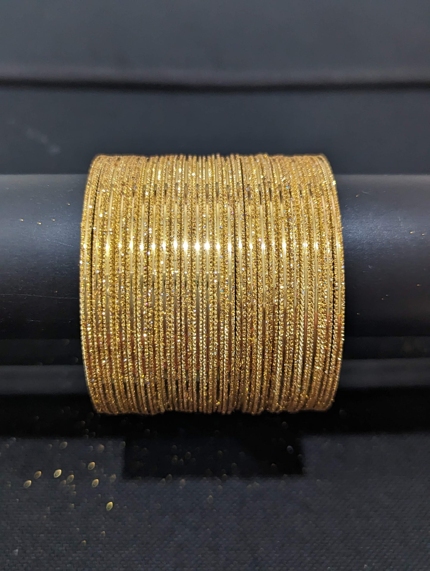 Glittery Golden Thin Metal Bangles - 2 dozens
