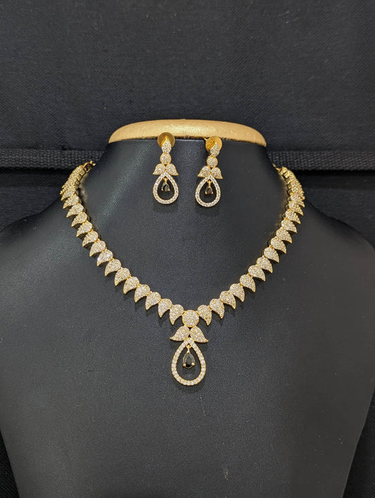 Mango design CZ choker necklace and earrings set