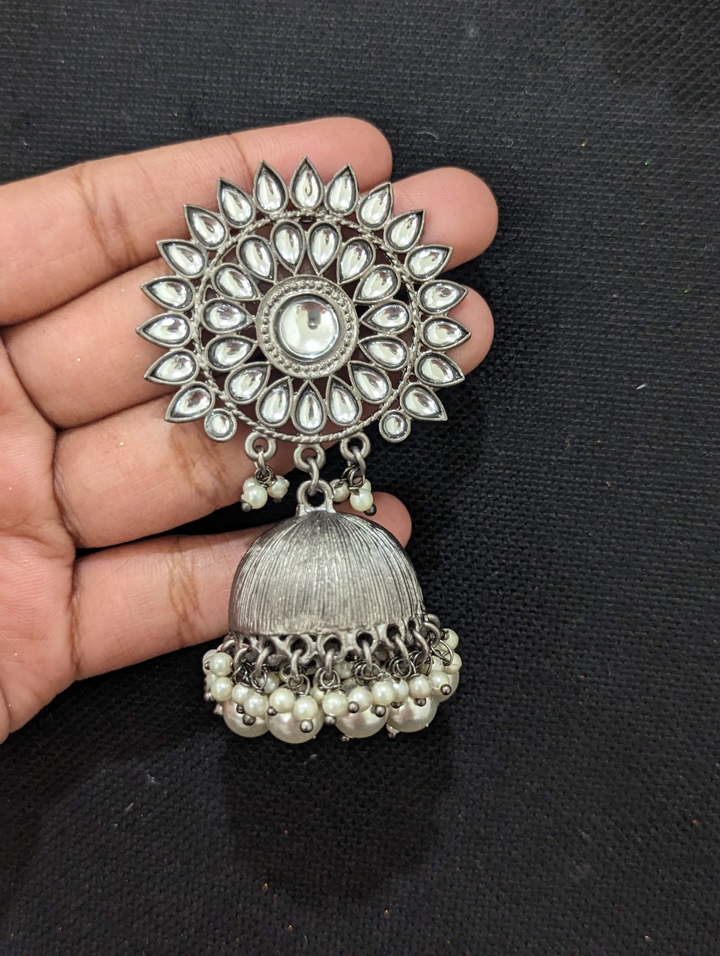 Black rhodium plated Large jhumka earrings