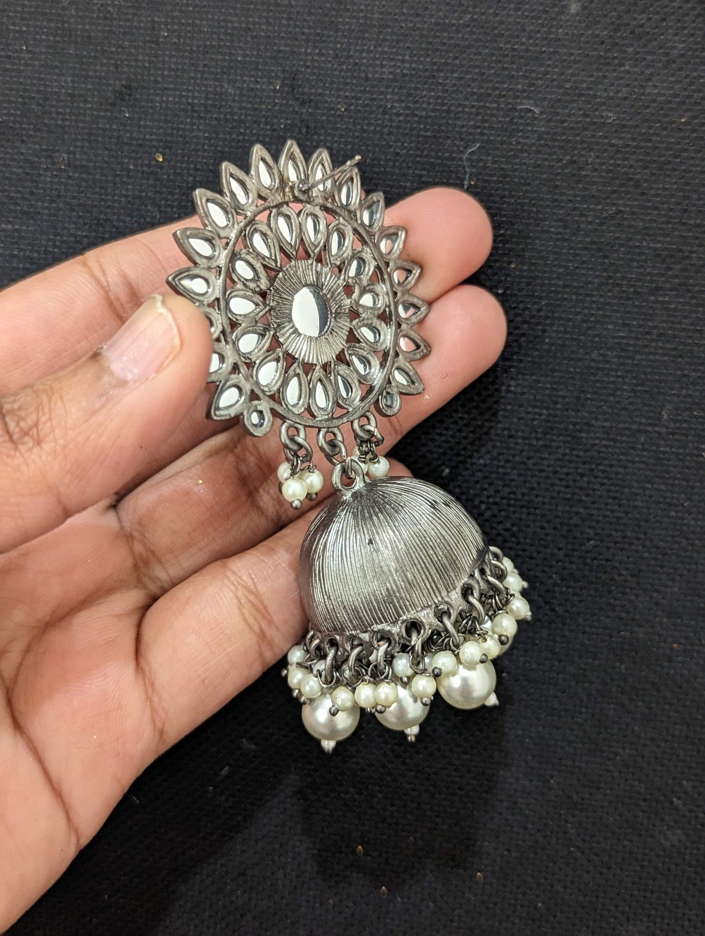 Black rhodium plated Large jhumka earrings