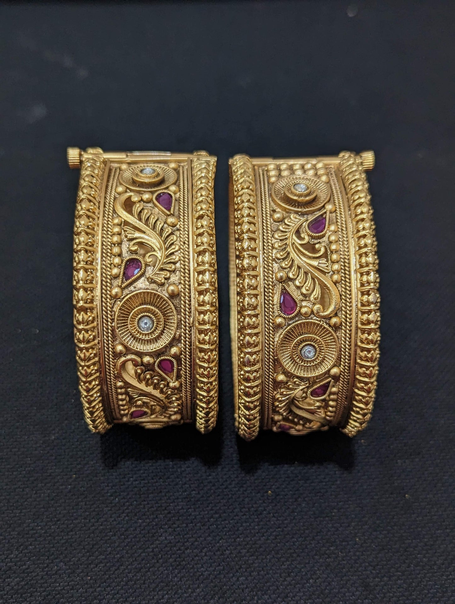 Antique matte gold broad bangles