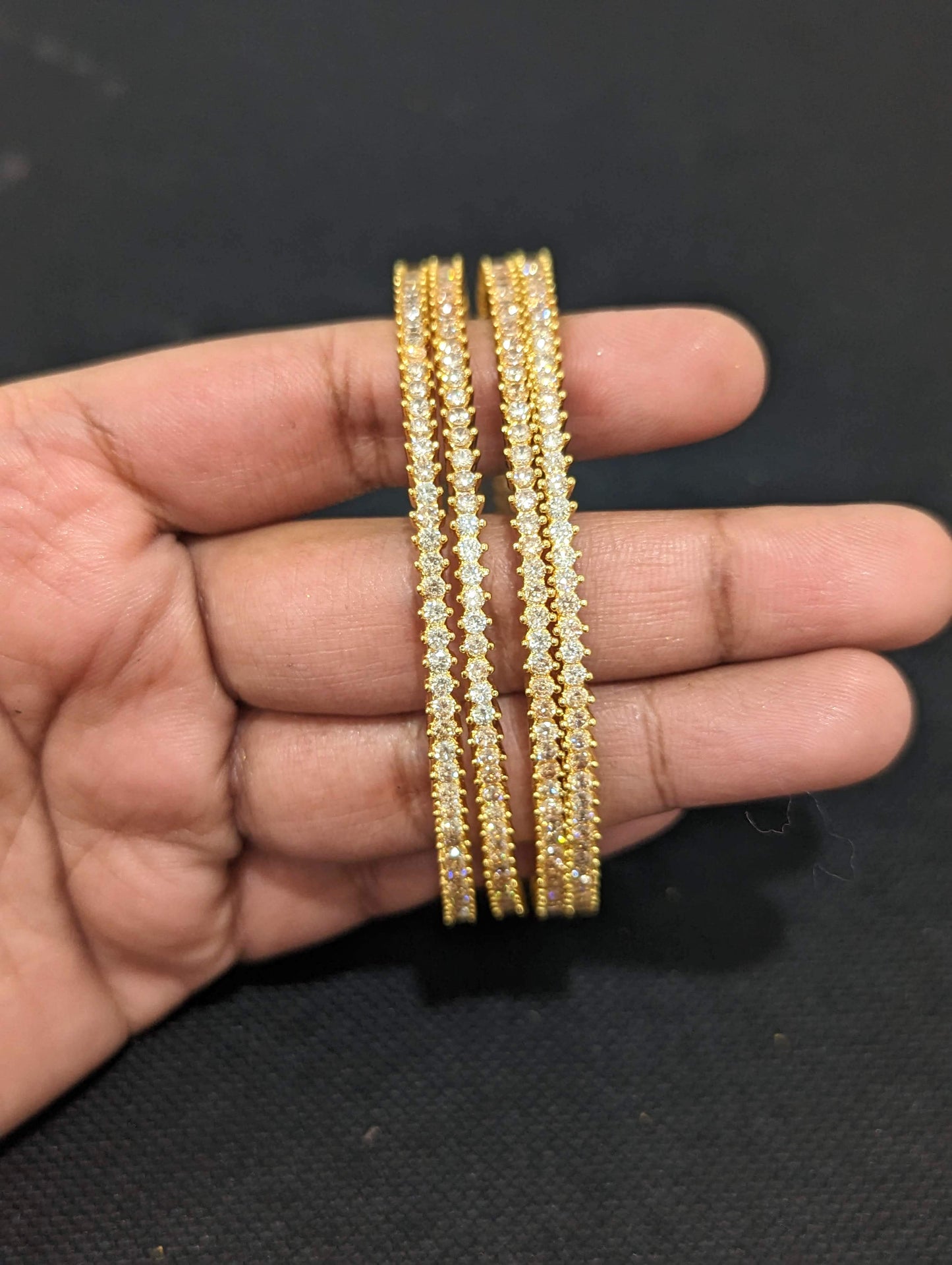 Micro CZ stone One gram gold bangles - Set of 4 - Honey yellow