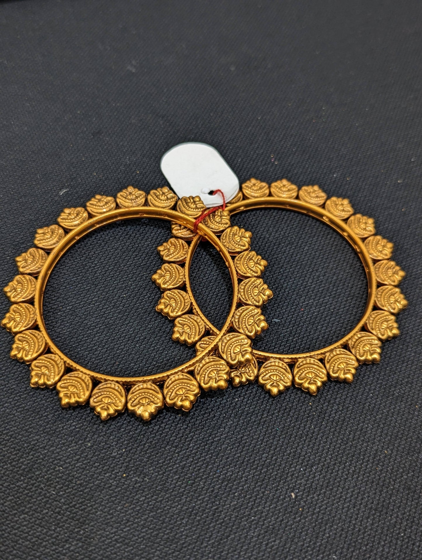 Traditional orangish matte gold finish thin side bangles - Design 2