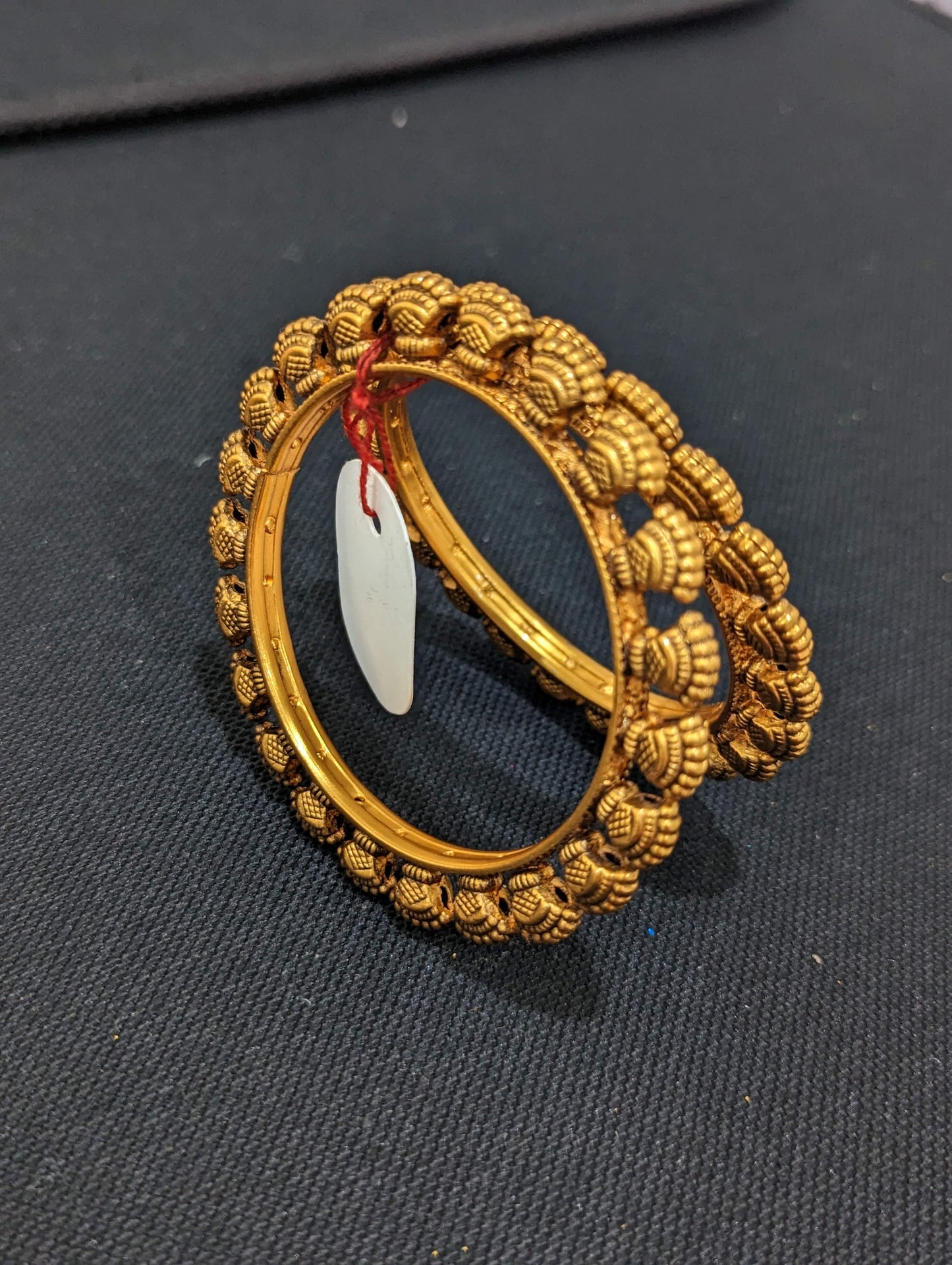 Traditional orangish matte gold finish thin side bangles - Design 1