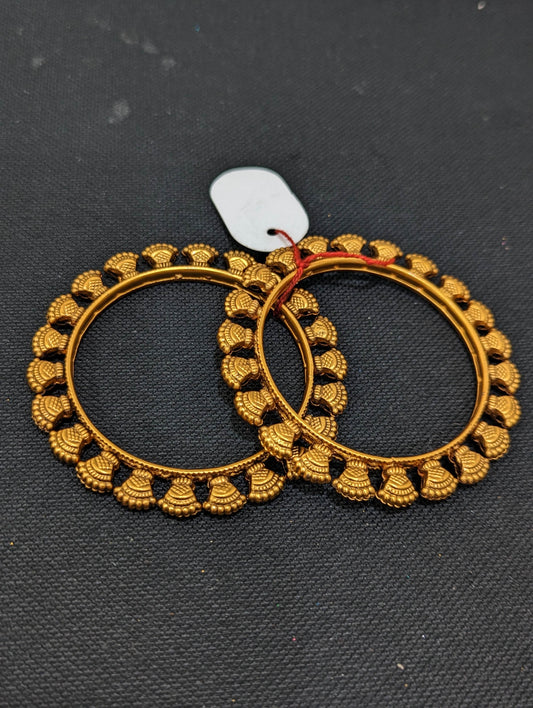 Traditional orangish matte gold finish thin side bangles - Design 1