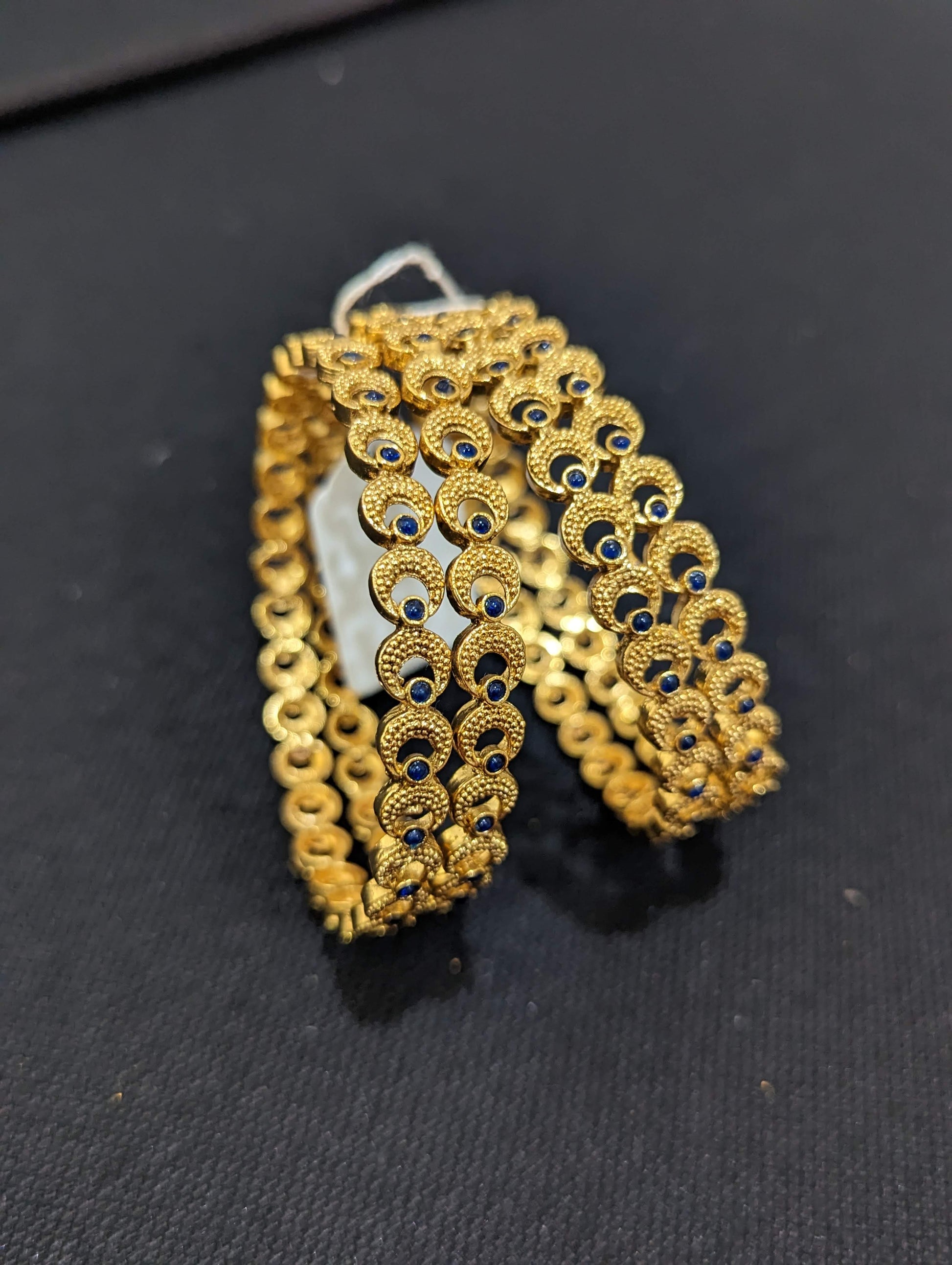 Blue kemp stone gold plated bangles - Set of 4 bangles - Simpliful
