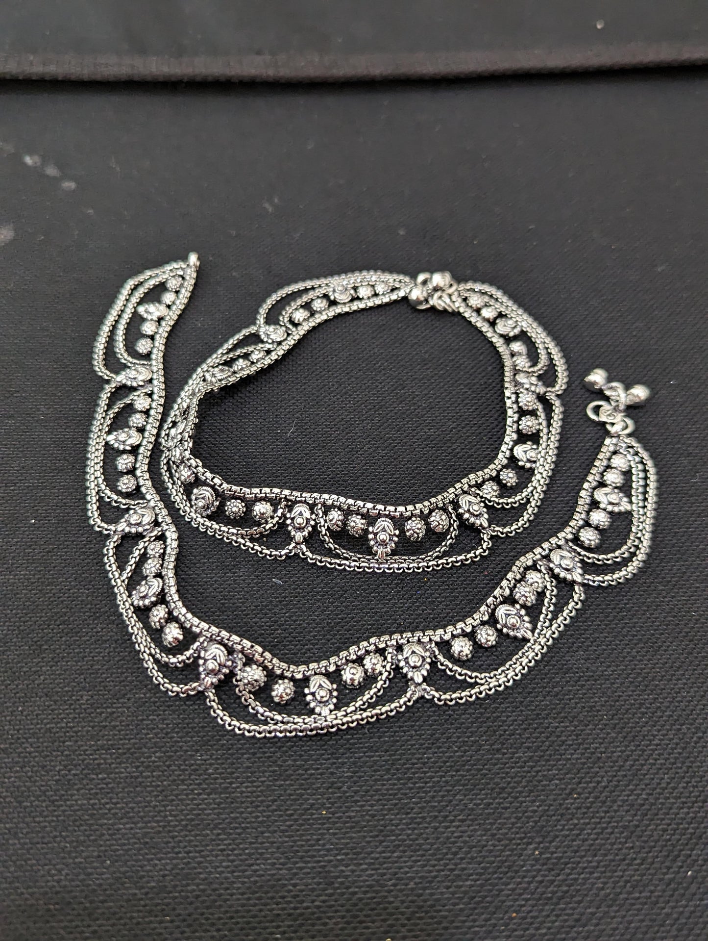 Oxidized Silver chain dangle Anklets - Design 2