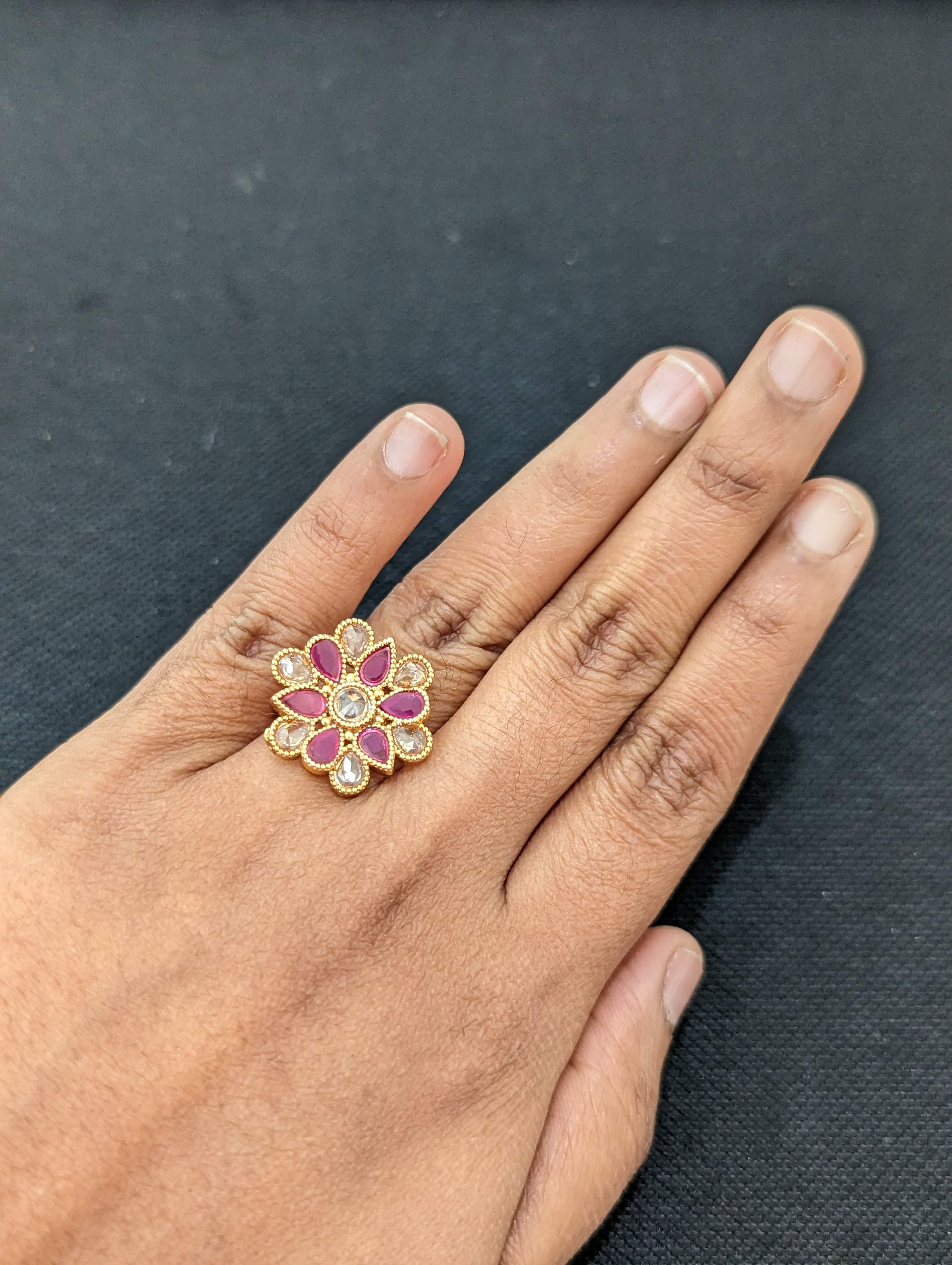 Gold tone cz white-ruby stone finger ring dj-40052 – dreamjwell
