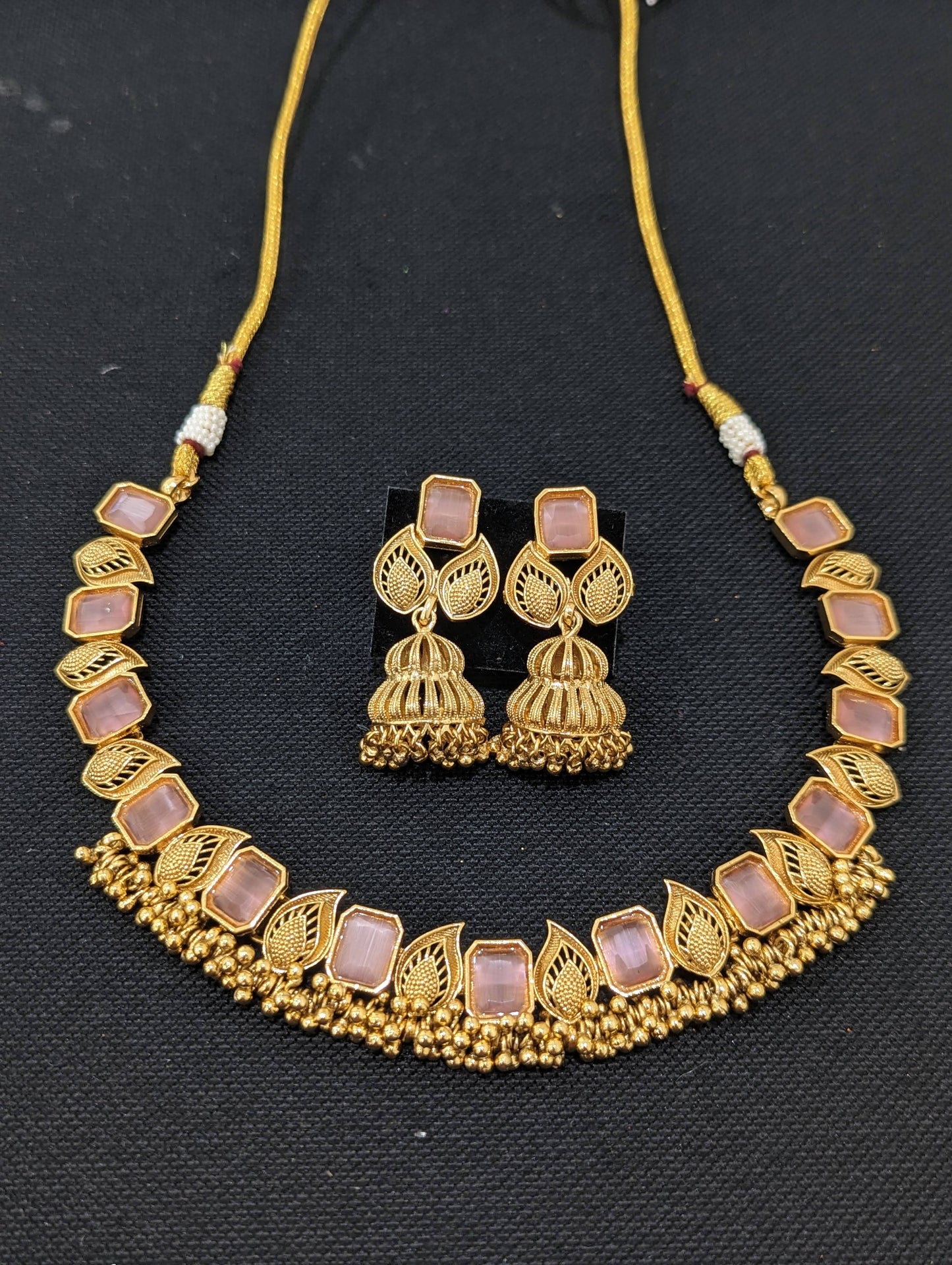 Cluster bead dangle Polki Choker Necklace and Earrings set