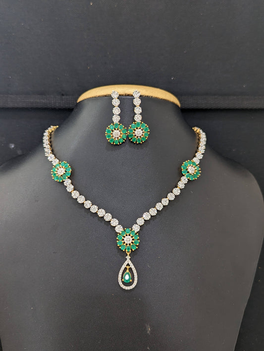Green White choker necklace and Earrings set