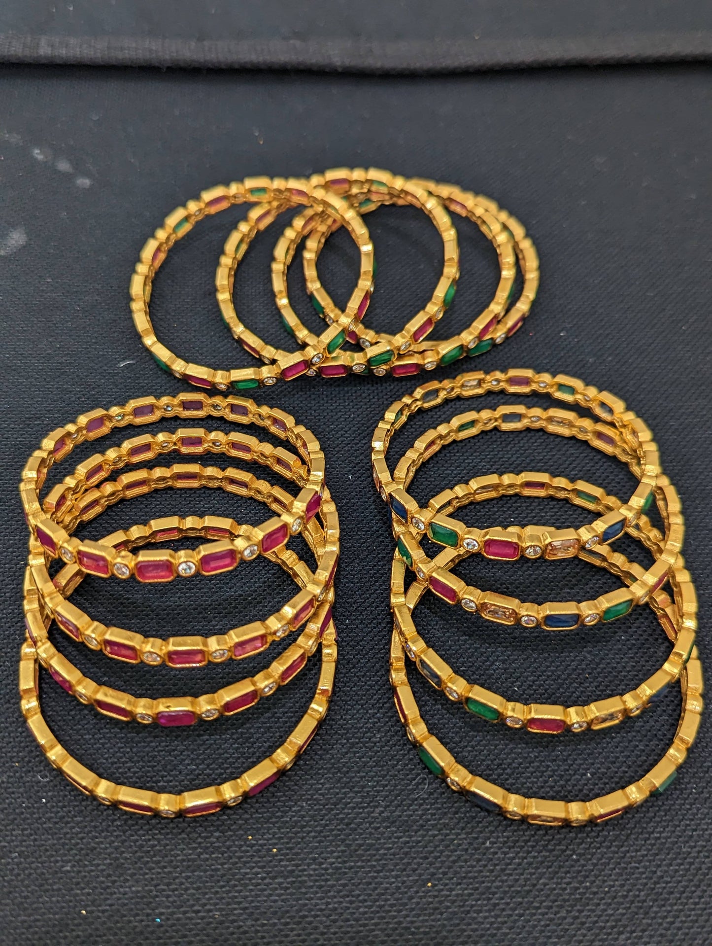 CZ stone Antique gold bangles - Set of 4