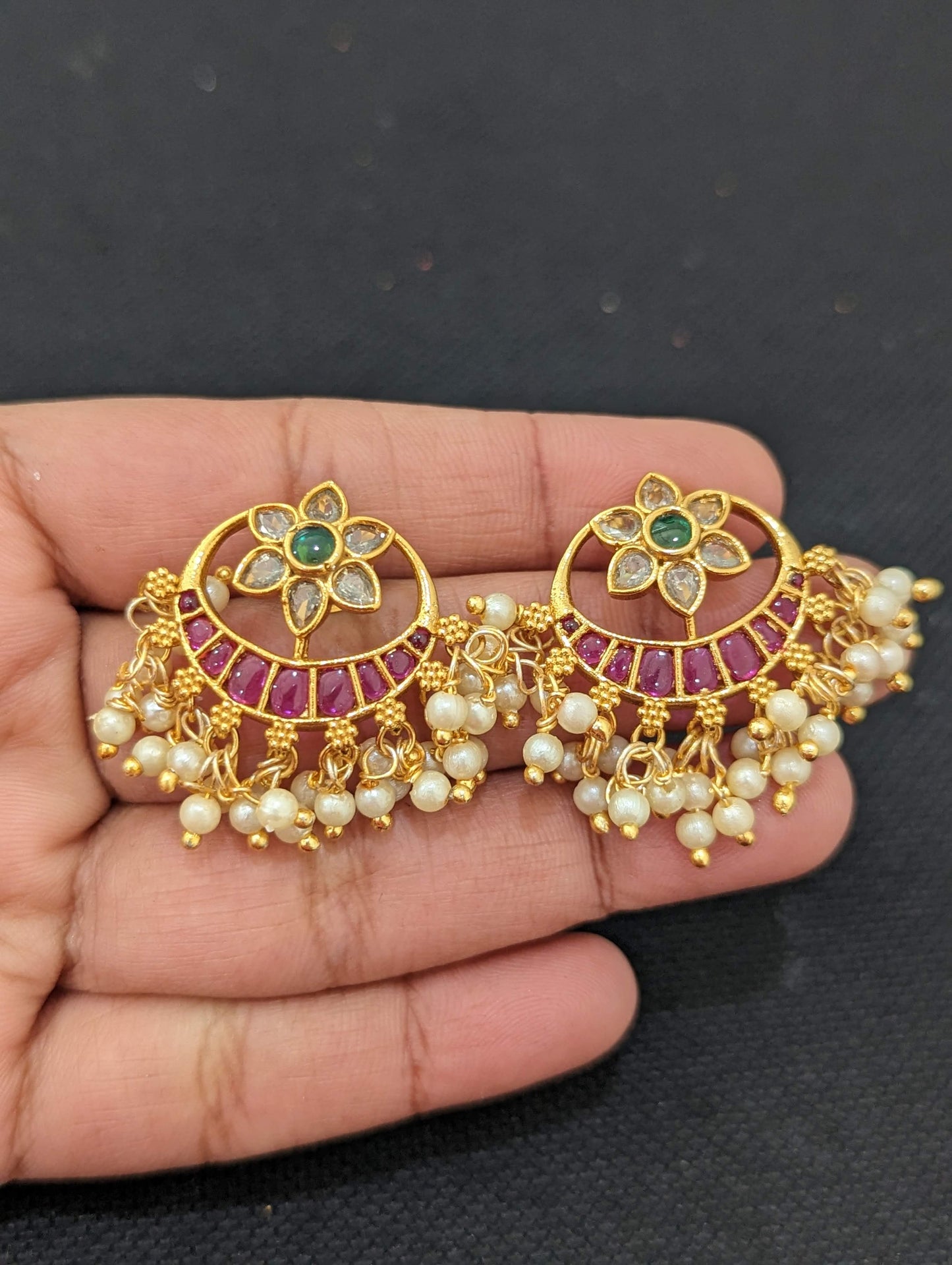 Multi stranded pearl chain Chandbali Jadau Haar Necklace set
