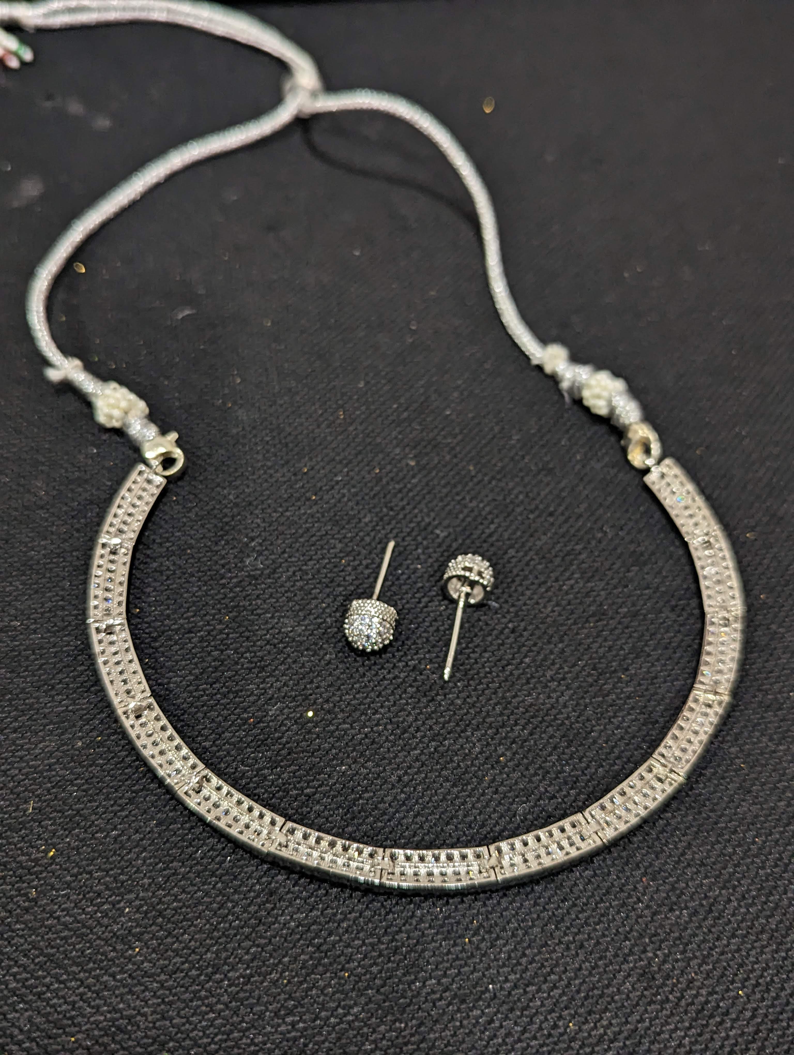 Sparkling Elegance Silver Plated Classy Necklace Set – VOYLLA