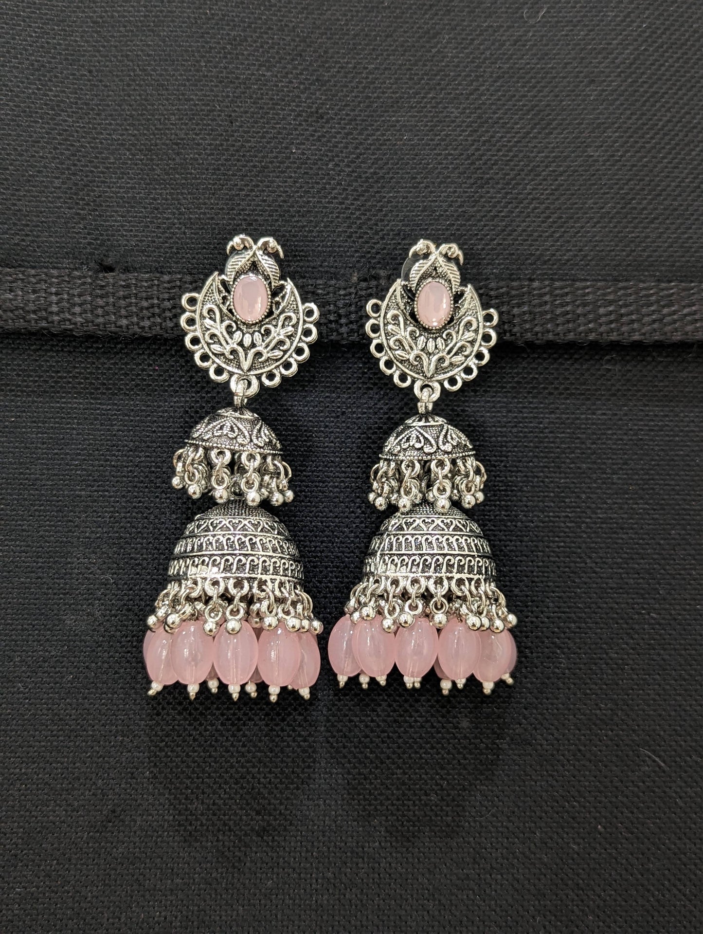 Oxidized silver Dual layer Jhumka earrings