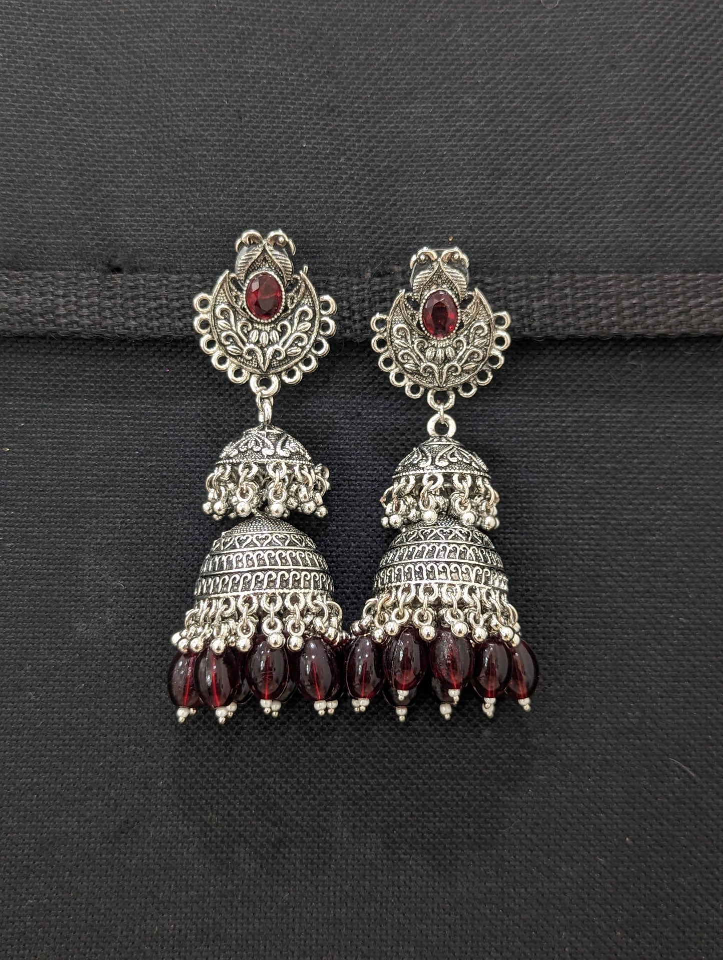 Oxidized silver Dual layer Jhumka earrings